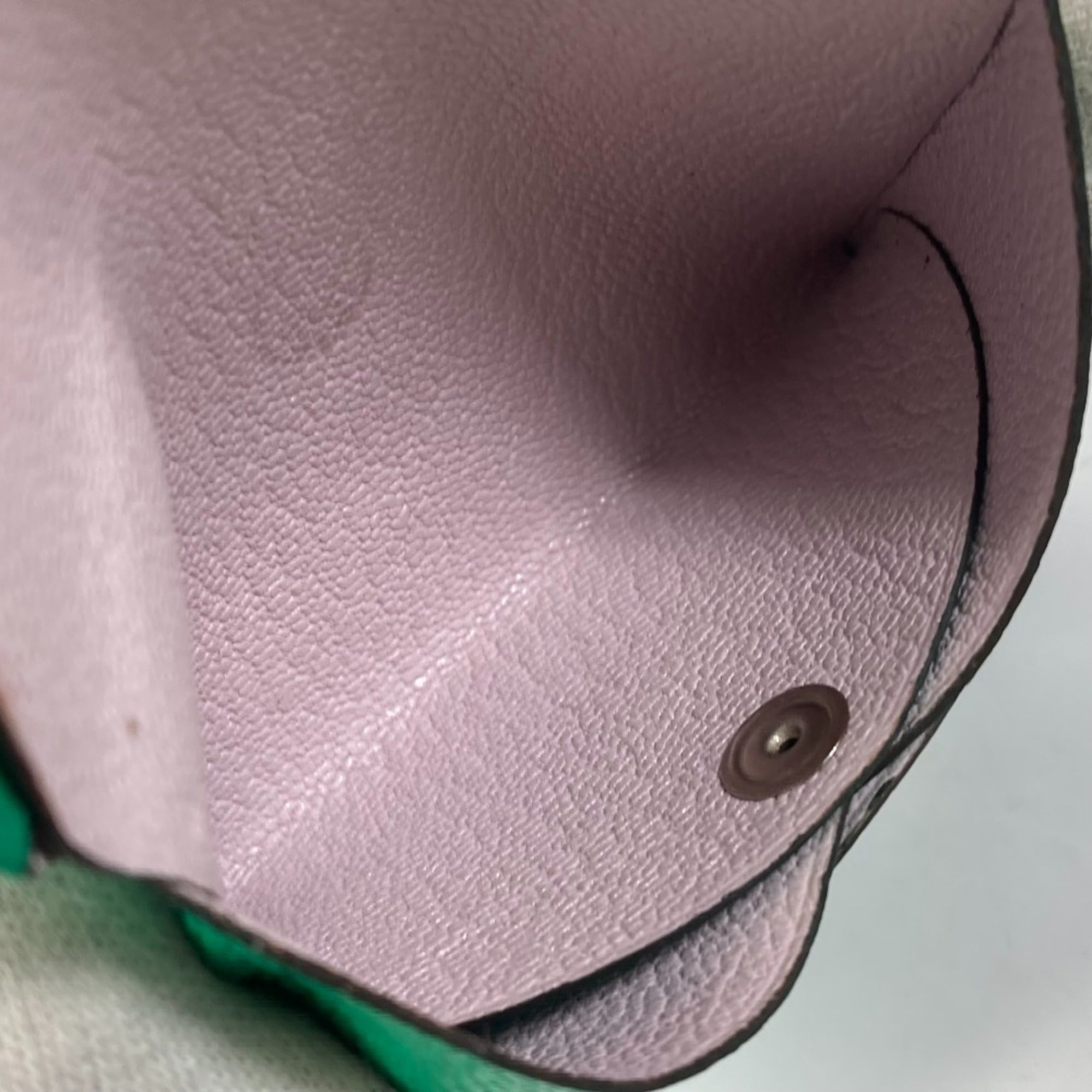 Hermes Bicolor Green Mint Green Pink Chevre Leather Coin Purse/Coin Case (Pre-Owned)