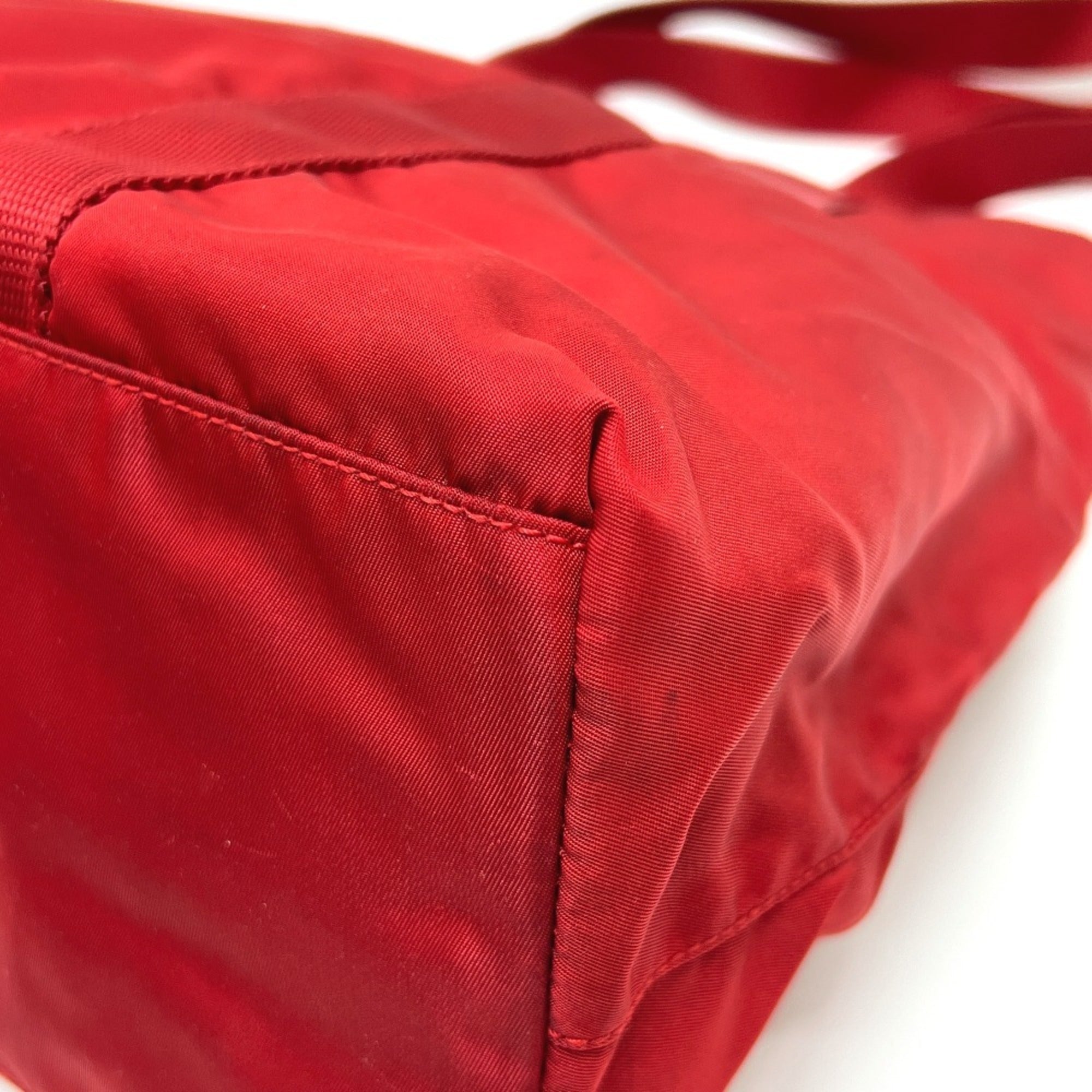 Prada Red Color Nylon Handbag Tote Bag (Pre-Owned)