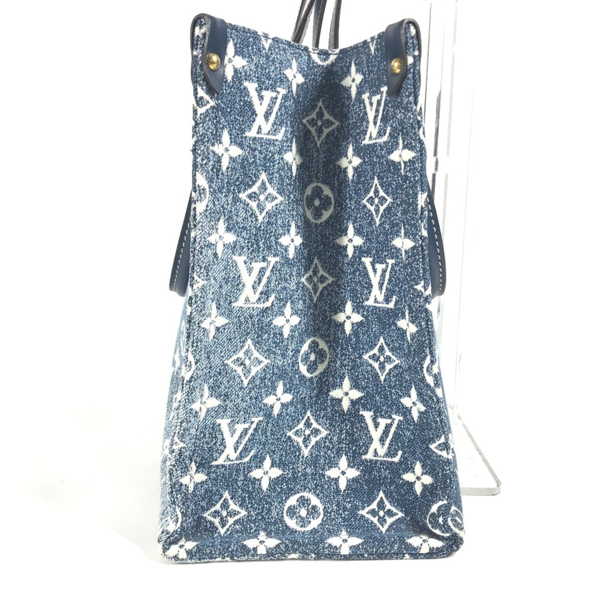 Louis Vuitton Blue White Monogram Denim Leather Canvas Shoulder Bag Tote Bag (Pre-Owned)