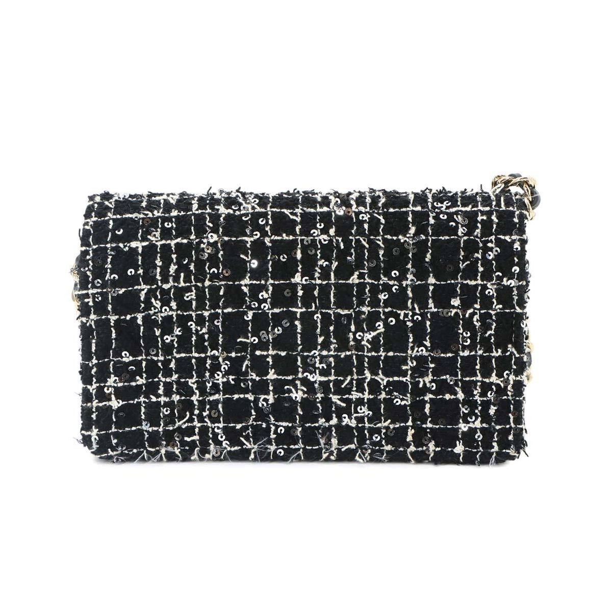 Chanel Matelasse Black White Tweed Leather Chain/Shoulder Wallet (Pre-Owned)
