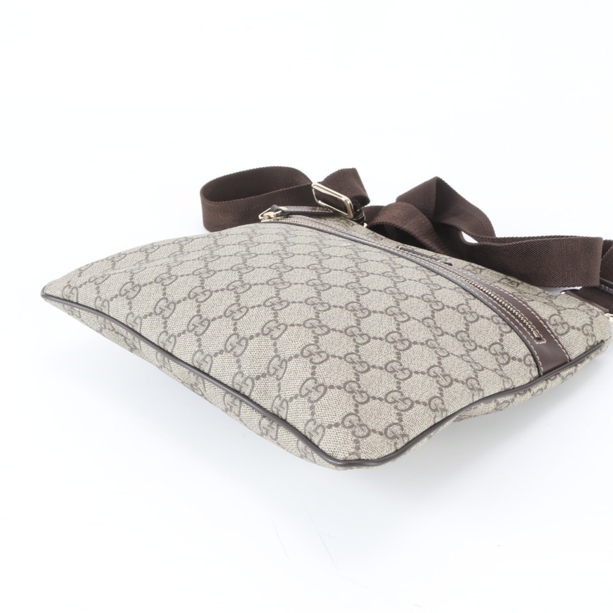 Gucci Beige Brown Leather Coated Canvas Messenger Bag Shoulder Bag Tote Bag (Pre-Owned)