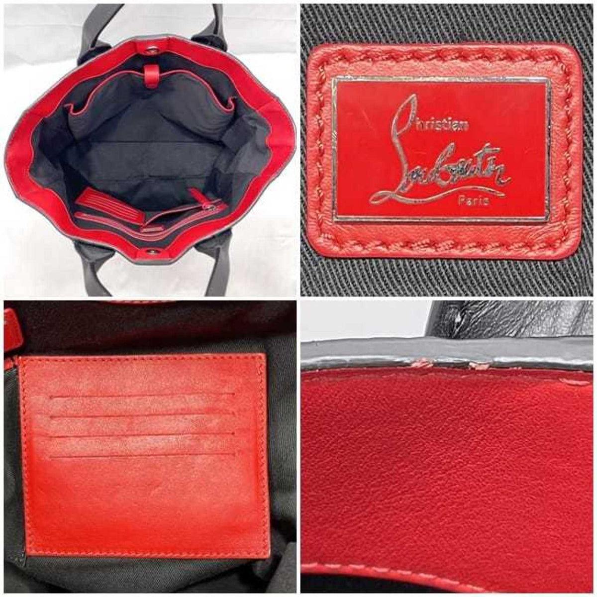 Christian Louboutin Black Red Color Leather Shoulder Bag Tote Bag (Pre-Owned)