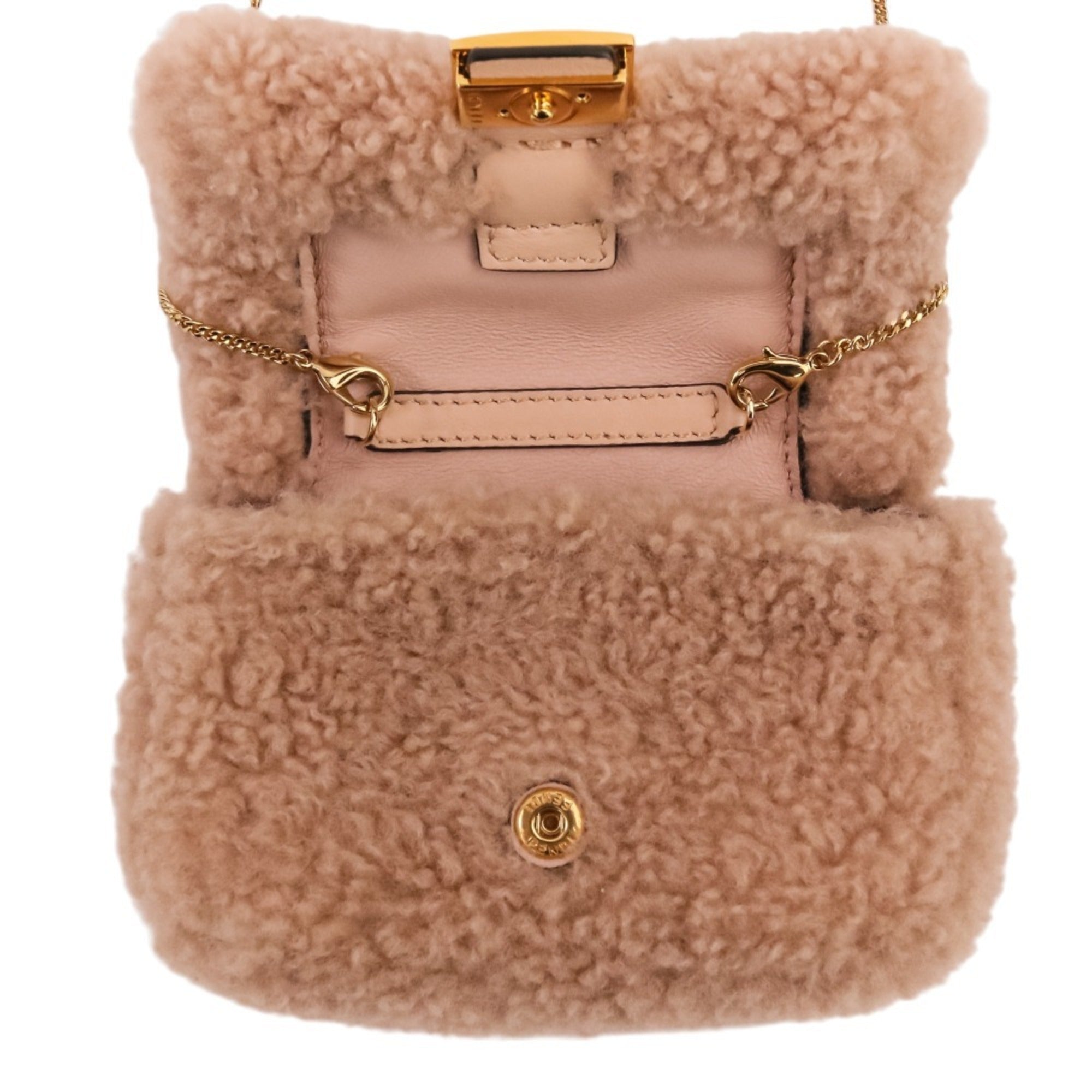 Fendi Baguette Pink Beige Fur Shoulder Bag (Pre-Owned)