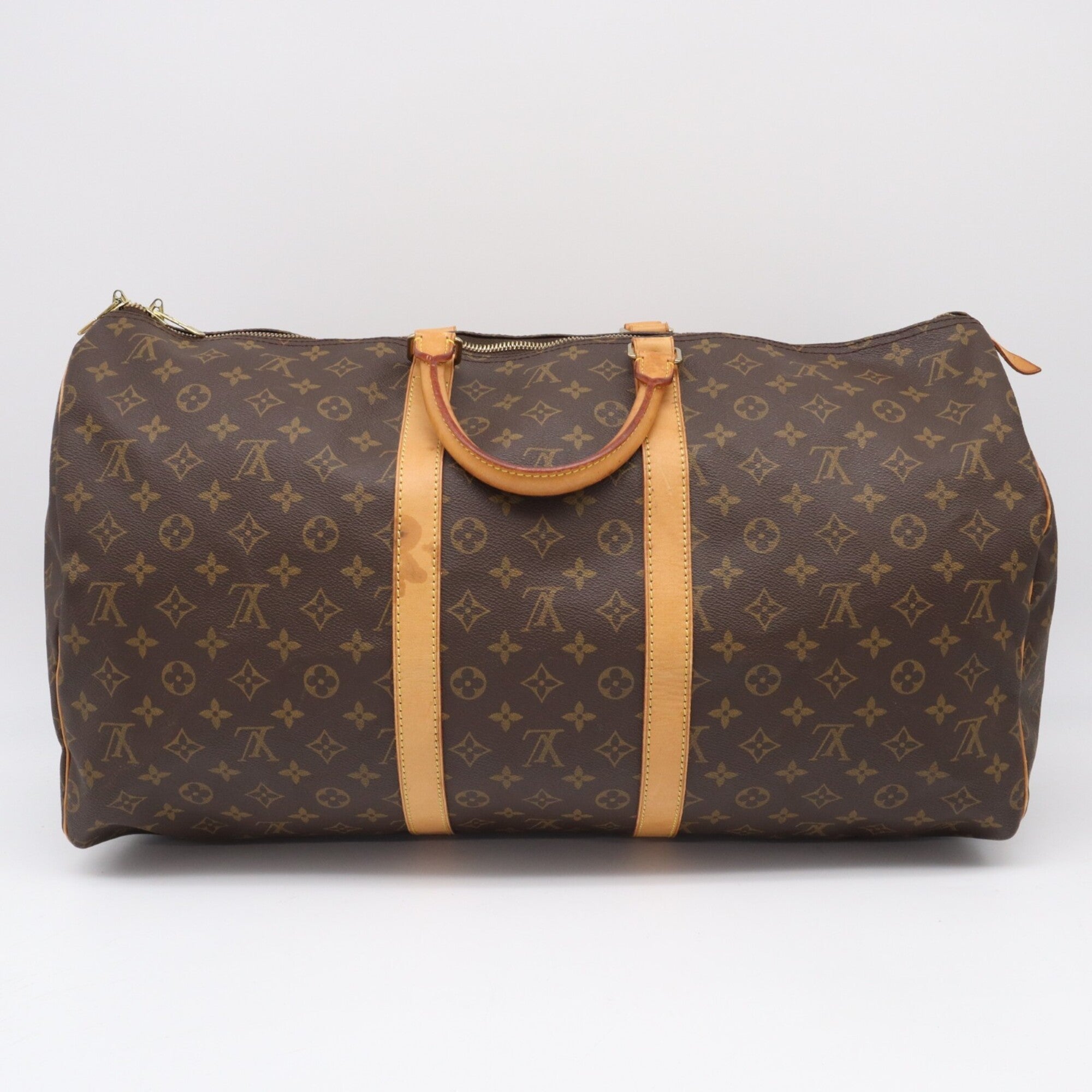 Louis Vuitton Beige Blue Brown Monogram Coated Canvas Leather Boston Bag Handbag (Pre-Owned)