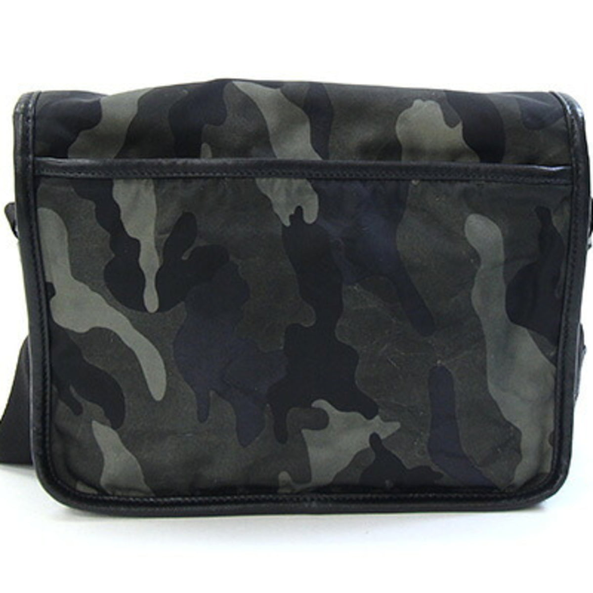 Prada Black Brown Green Khaki Nylon Leather Shoulder Bag (Pre-Owned)
