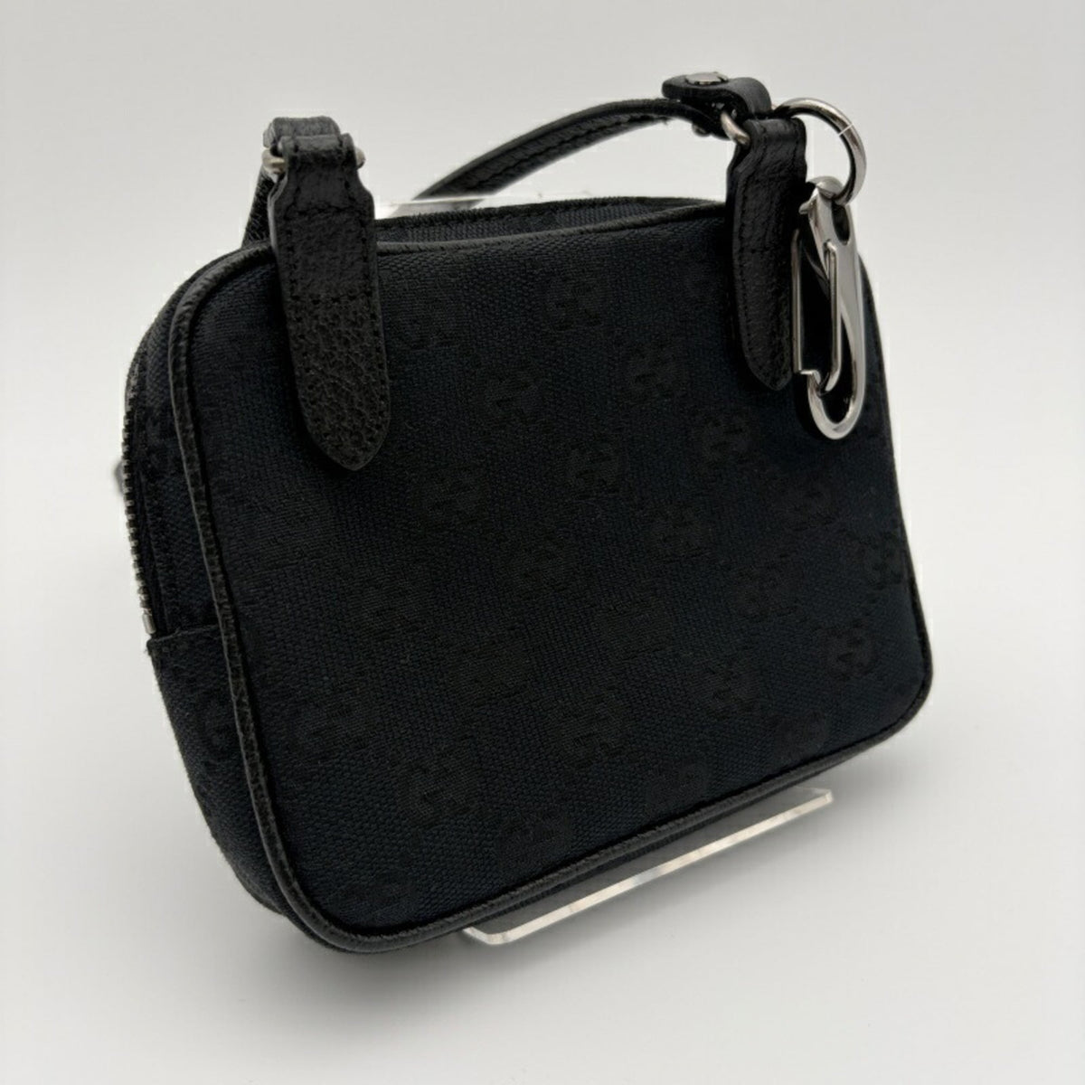 Gucci Gg Canvas Black Gg Canvas Leather Shoulder Bag (Pre-Owned)