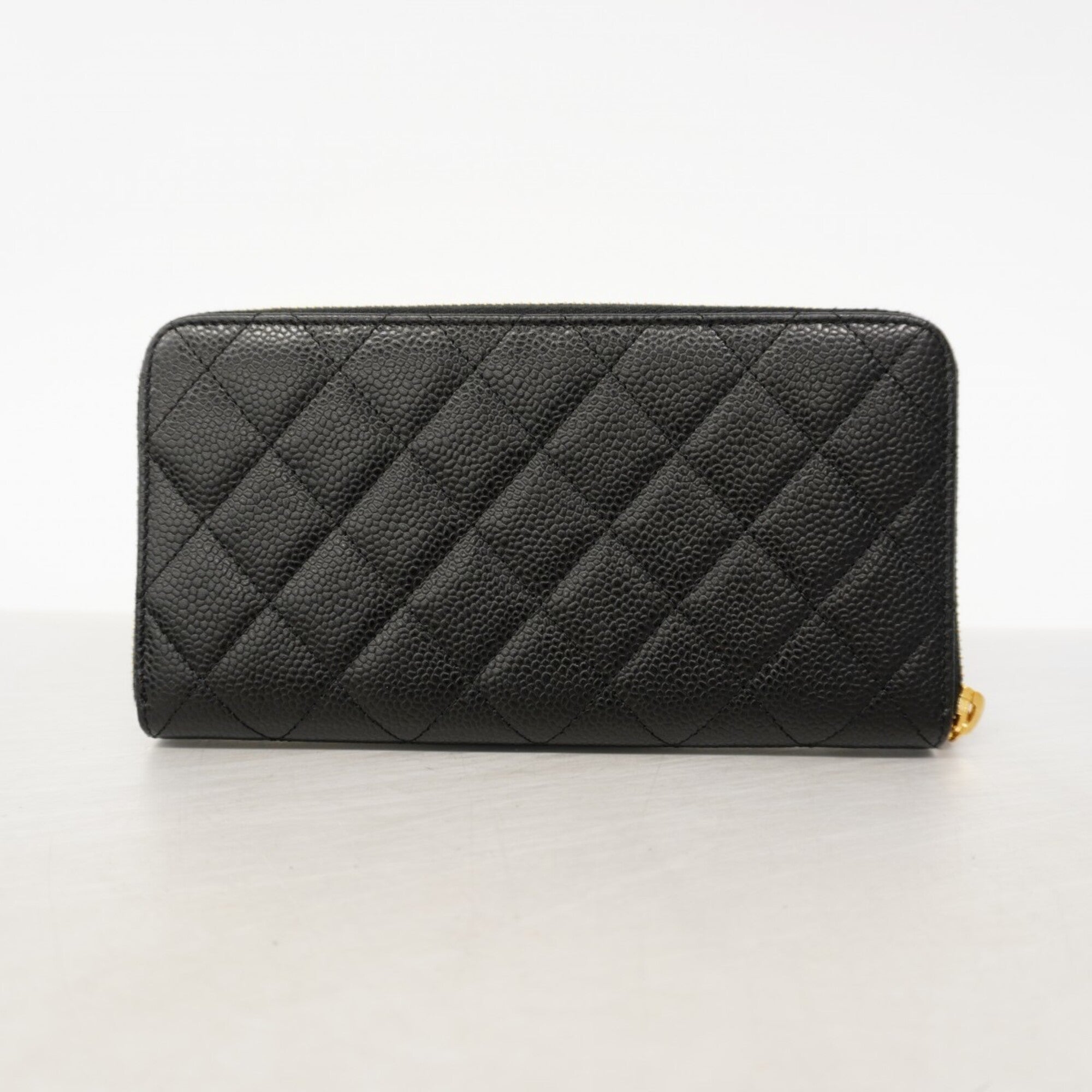 Chanel Black Grained Calfskin Long Wallet (Bi-Fold) (Pre-Owned)