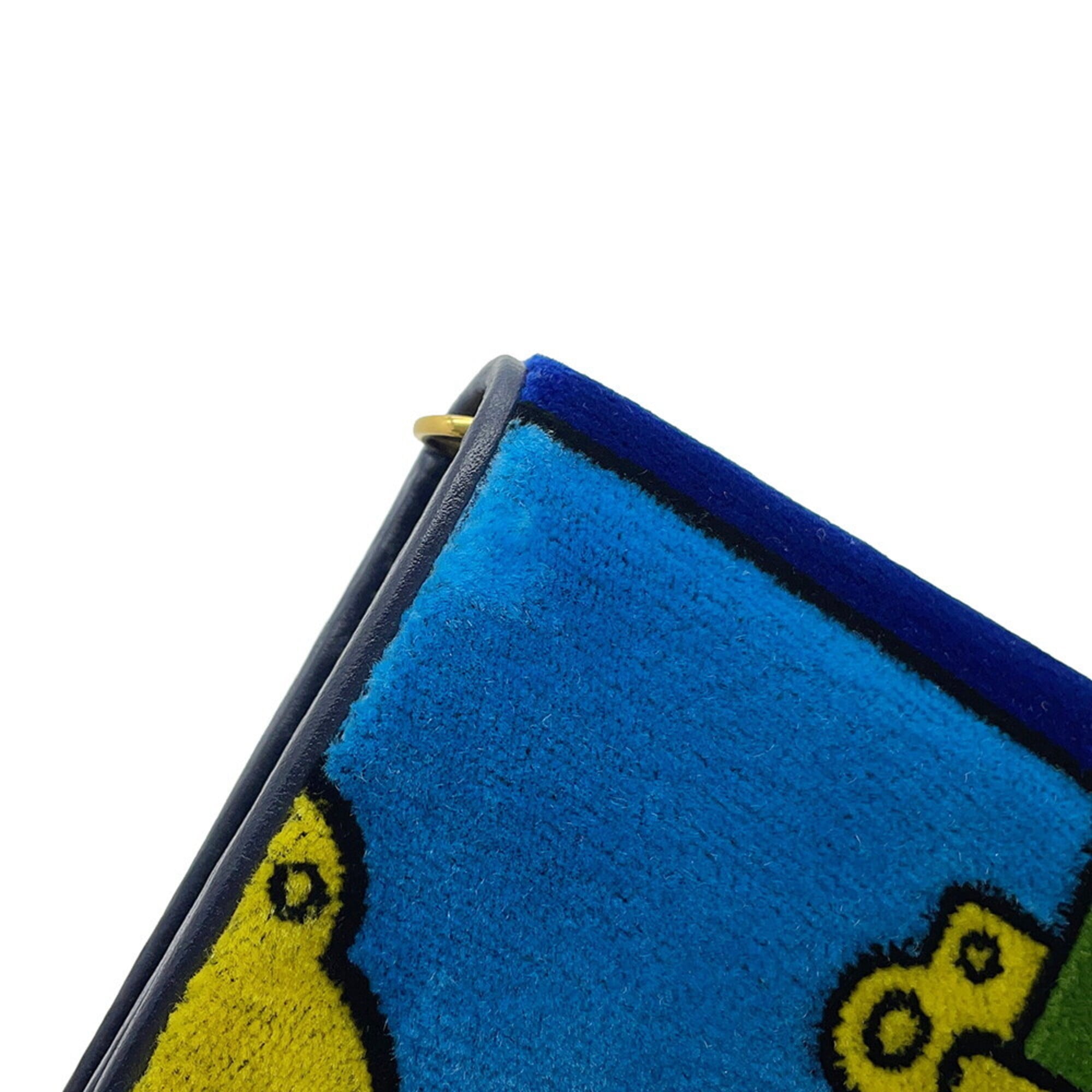 Prada Blue Multi-Color Leather Chain/Shoulder Wallet (Pre-Owned)