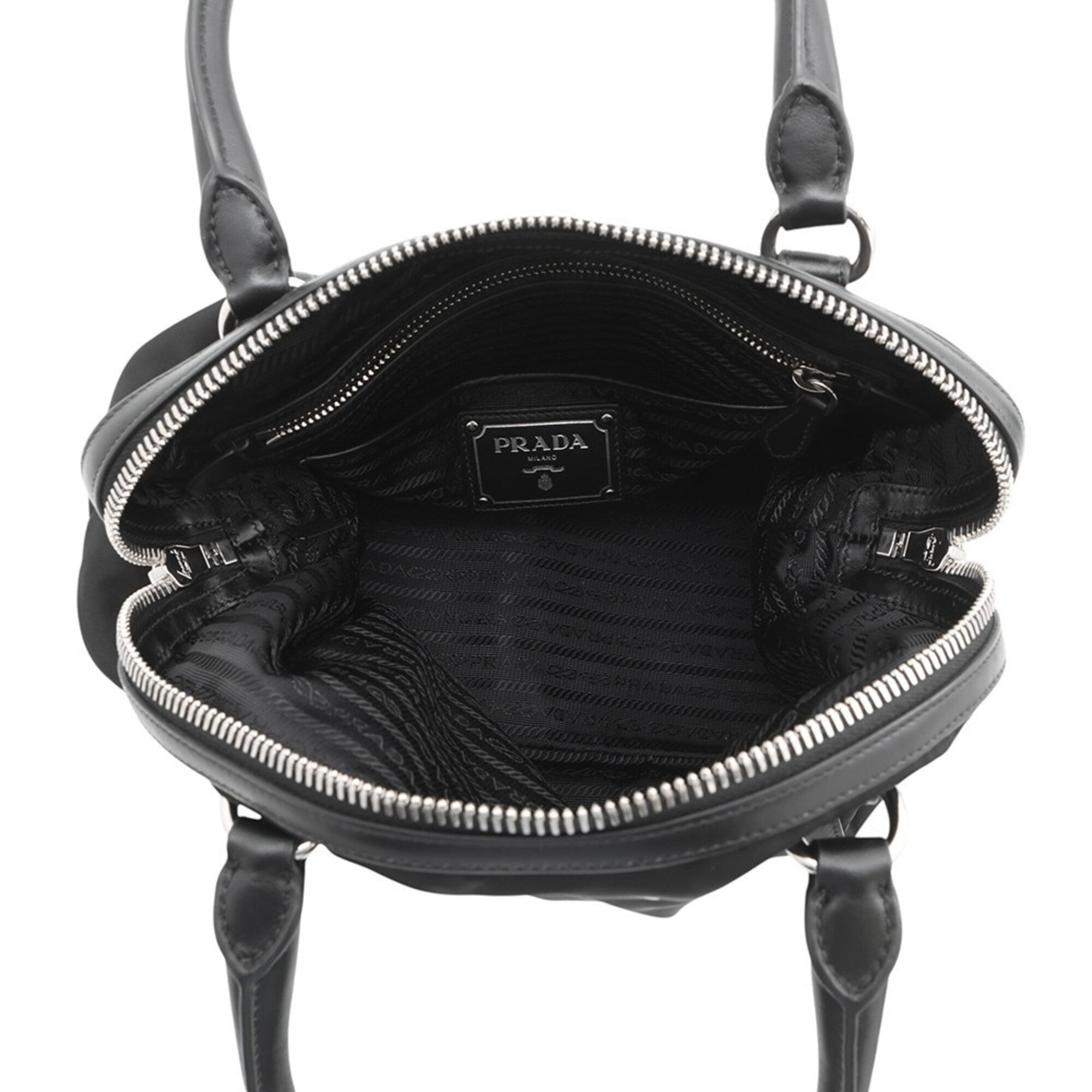 Prada Black Nylon Leather Handbag Shoulder Bag (Pre-Owned)