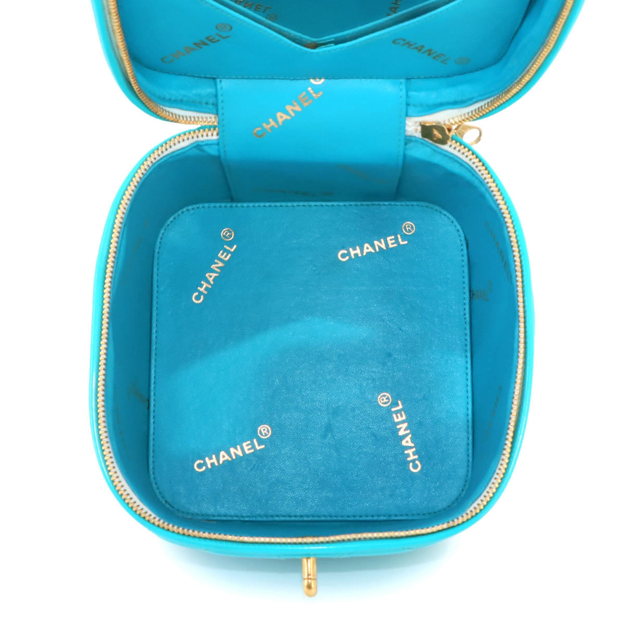 Chanel Blue Patent Leather Handbag Vanity Bag (Pre-Owned)