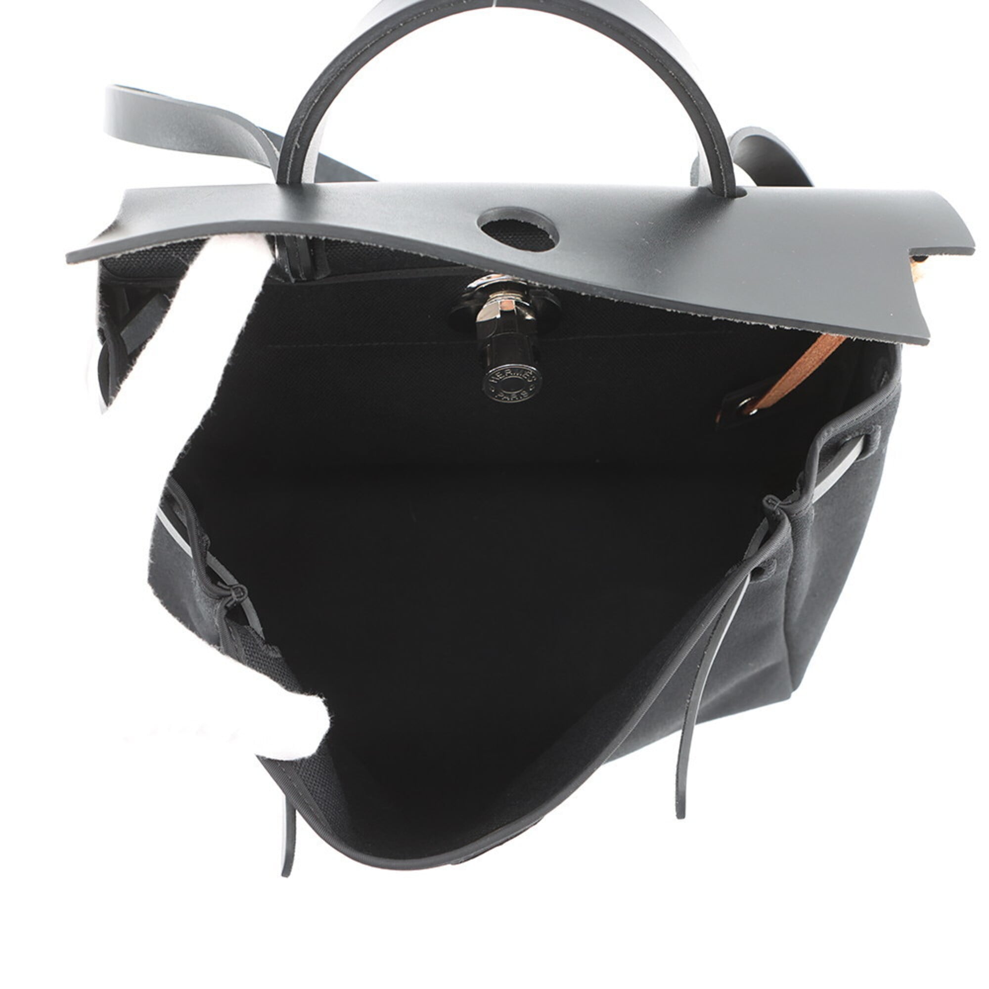 Hermes Black Toile Officier Vache Leather Handbag (Pre-Owned)