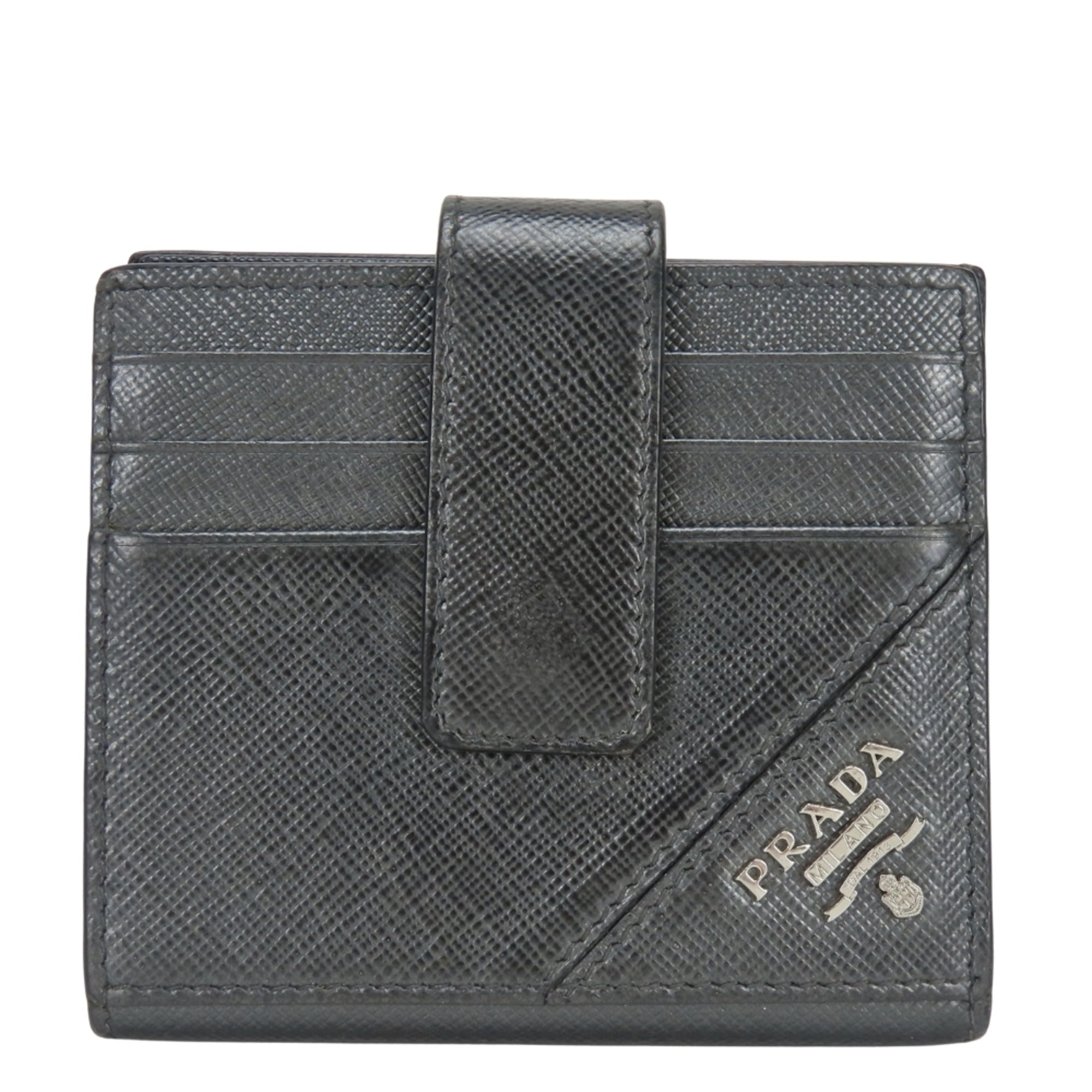 Prada Black Metallic Gray Leather Bill Wallet (Bi-Fold) (Pre-Owned)