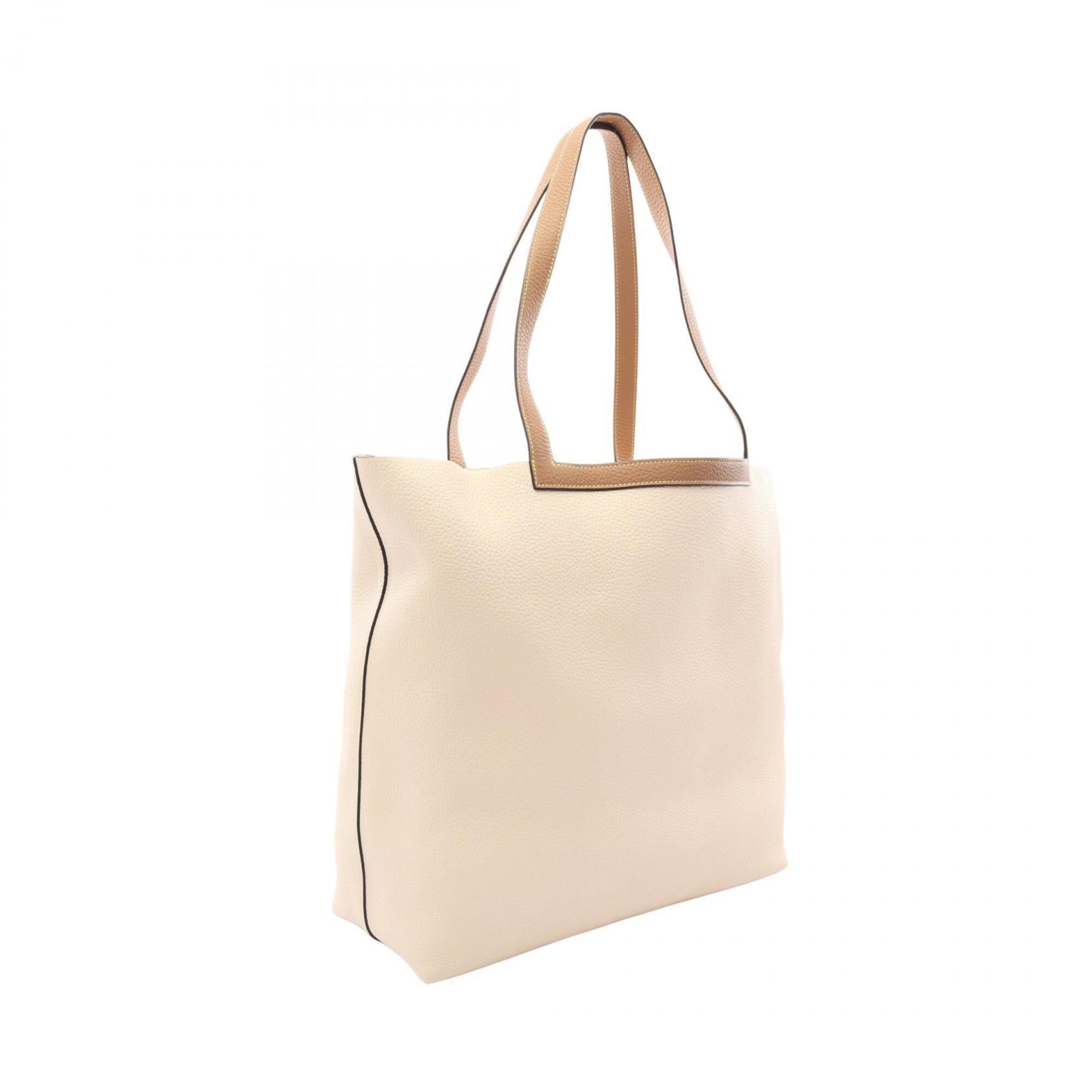 Hermes Brown Ivory Taurillon Clemence Leather Handbag Tote Bag (Pre-Owned)
