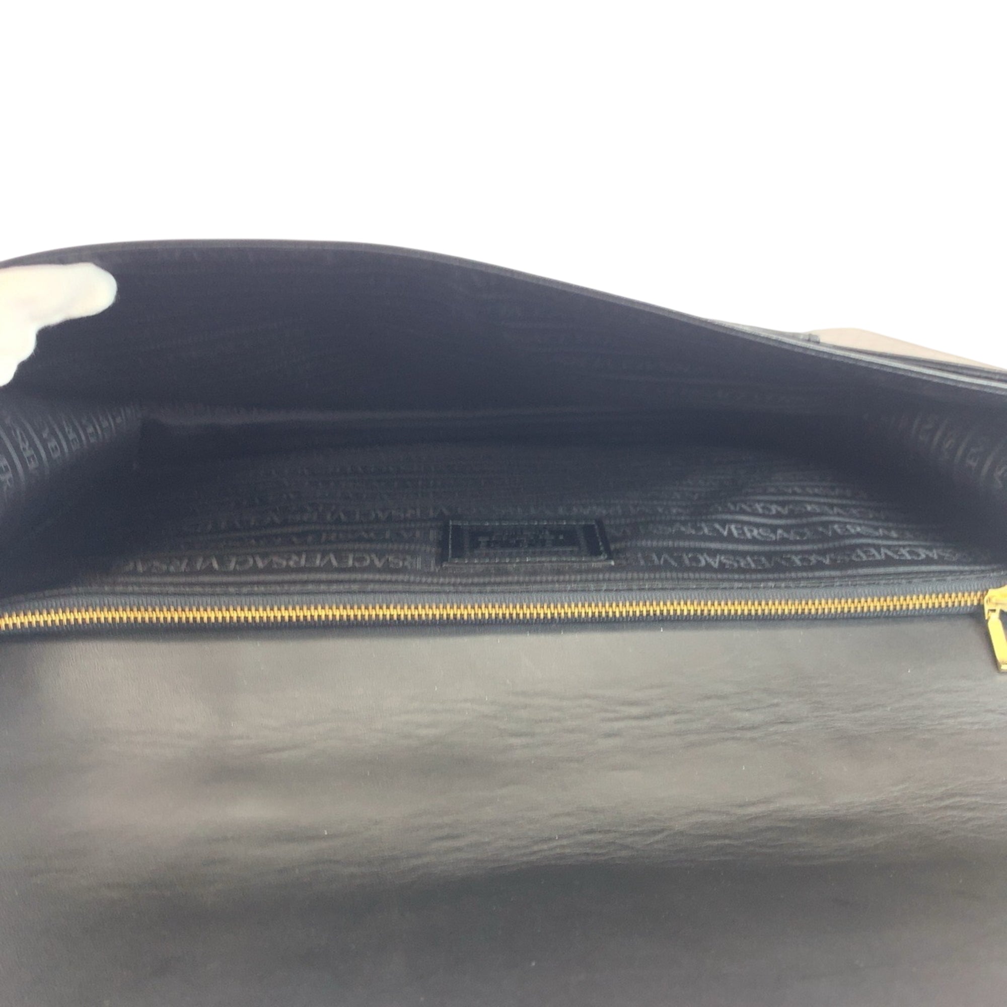 Versace Black Leather Briefcase Handbag (Pre-Owned)