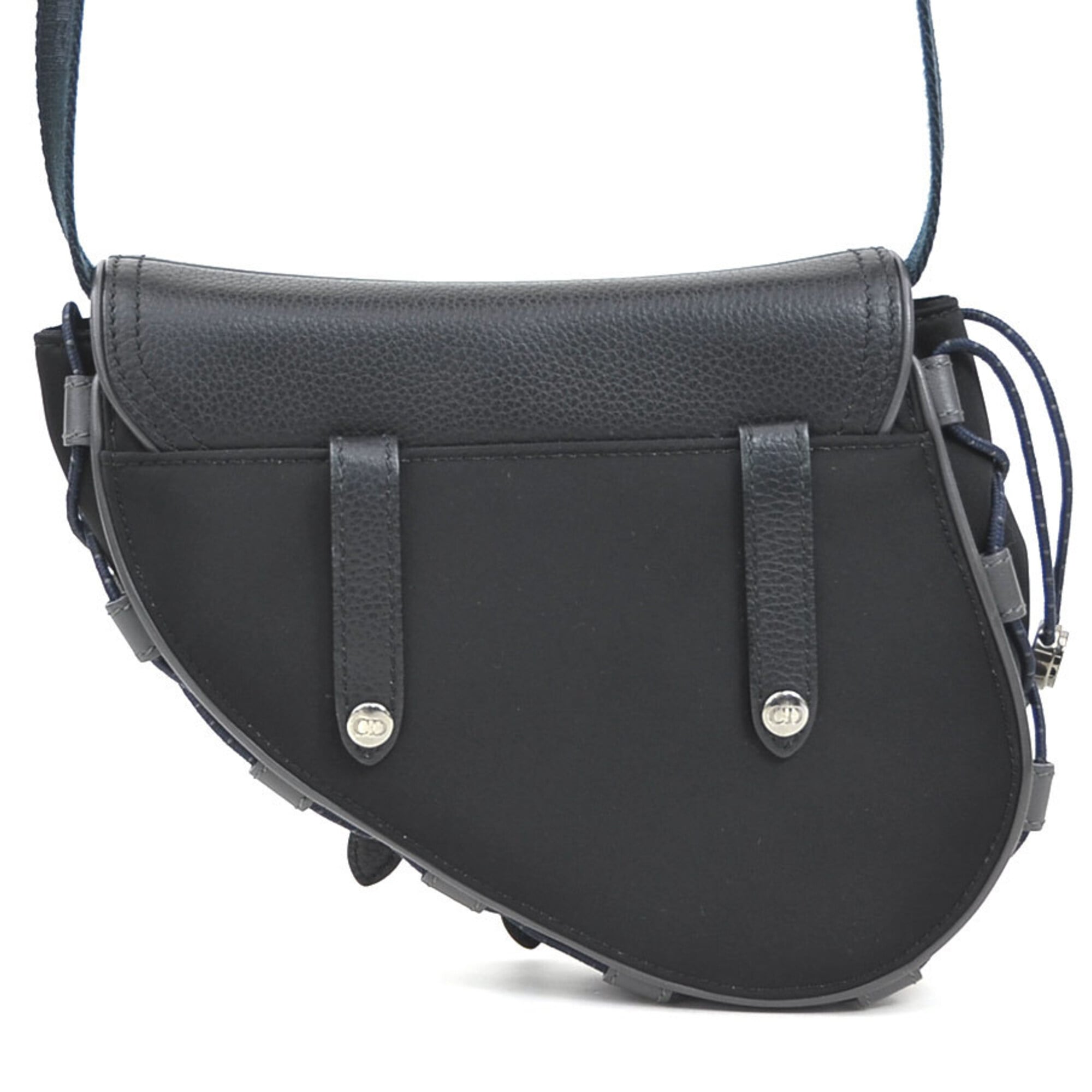 Christian Dior Black Navy Leather Nylon Saddle Bag Shoulder Bag (Pre-Owned)