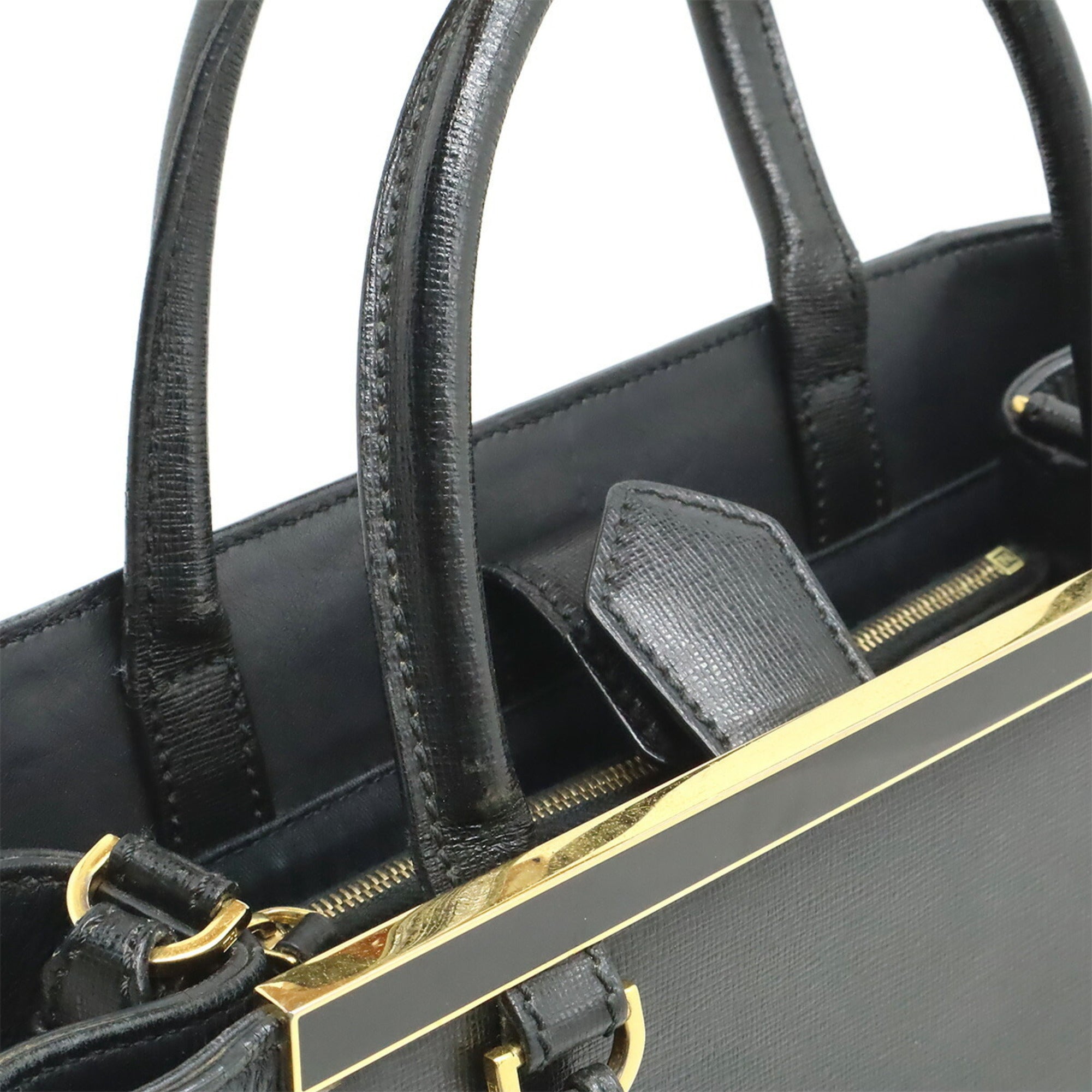 Fendi 2Jours Black Leather Handbag Shoulder Bag Tote Bag (Pre-Owned)