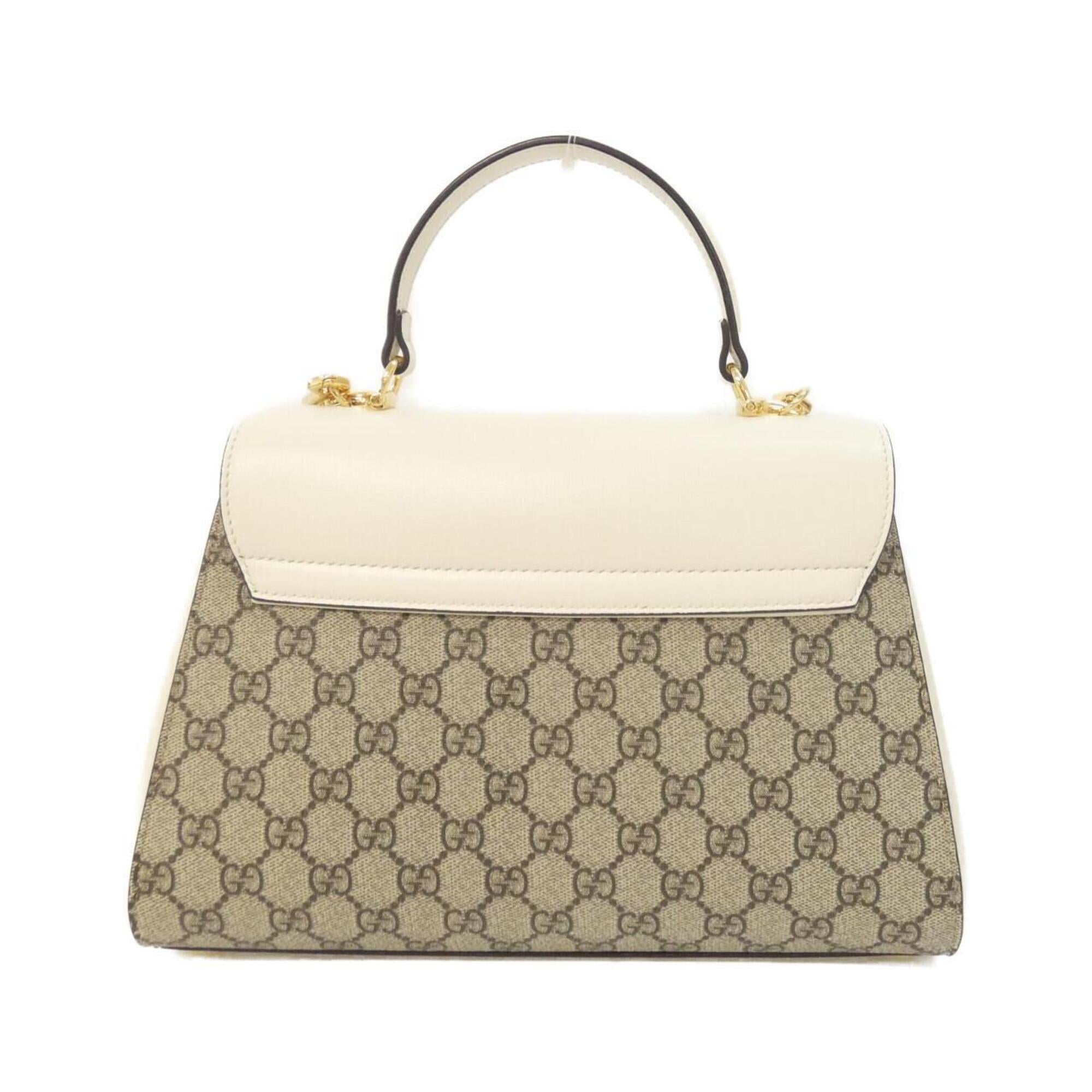 Gucci Beige White Gg Supreme Canvas Leather Handbag (Pre-Owned)