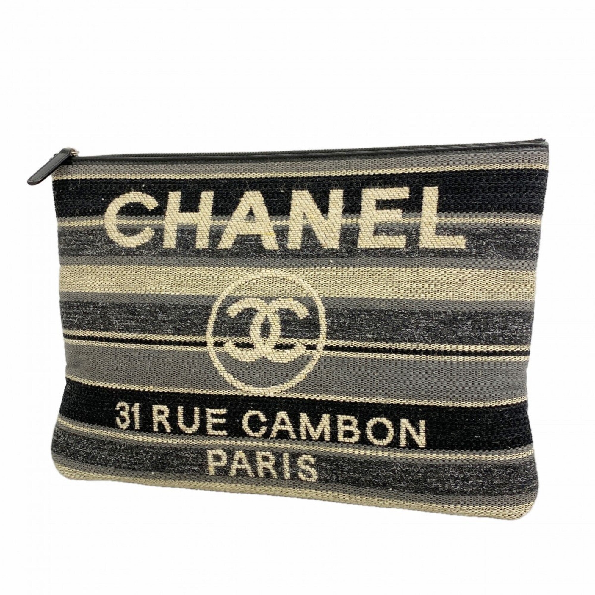 Chanel Black Gray Canvas Clutch Bag (Pre-Owned)