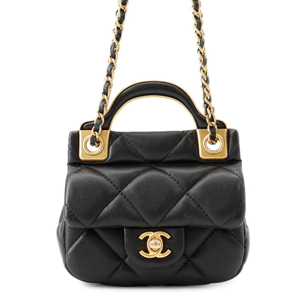 Chanel Matelasse Black Leather Handbag Shoulder Bag (Pre-Owned)