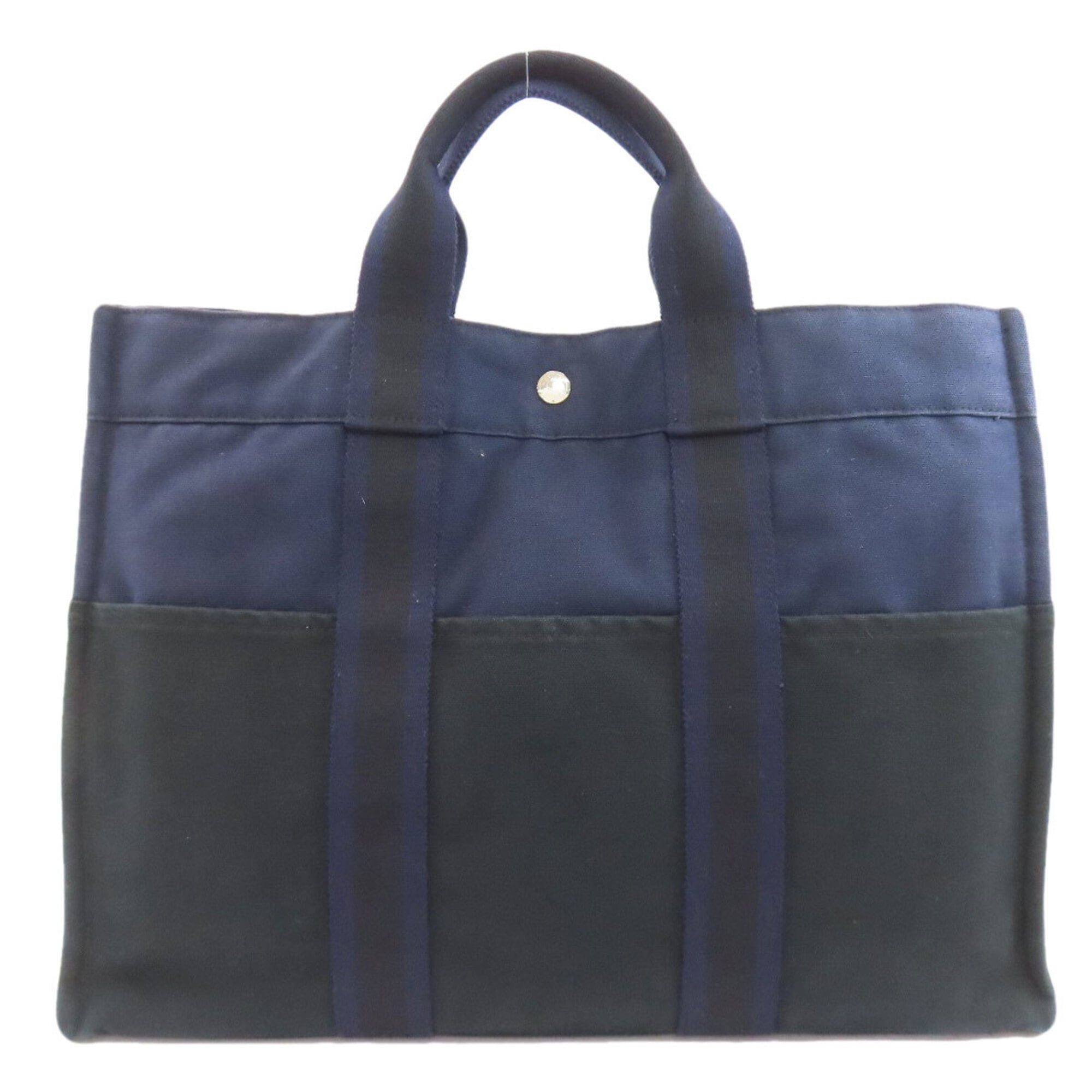 Hermes Black Navy Canvas Handbag (Pre-Owned)