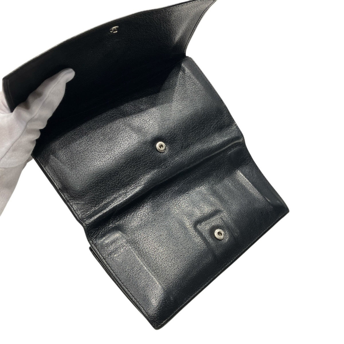 Yves Saint Laurent Black Leather Long Wallet (Tri-Fold) (Pre-Owned)
