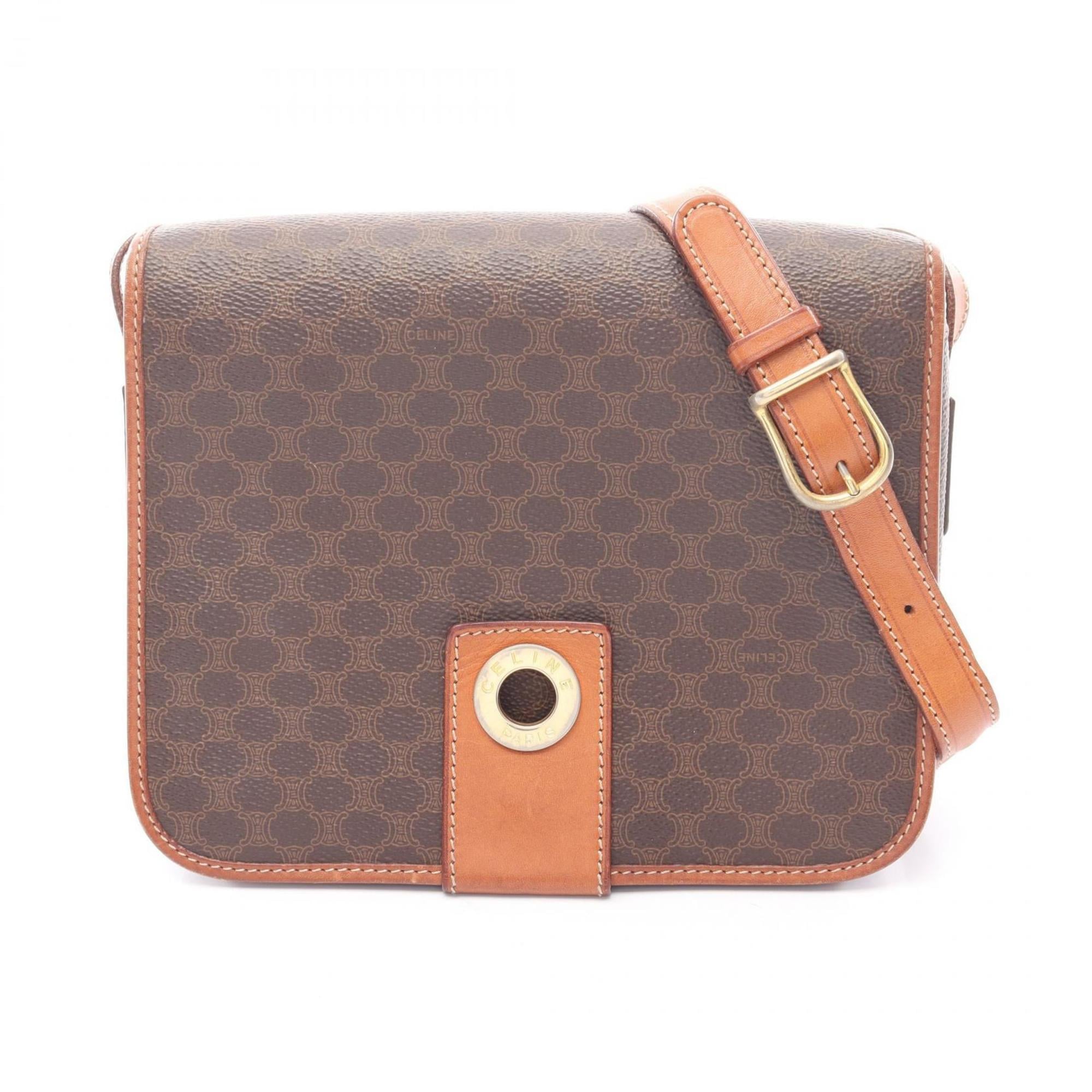 Celine Brown Coated Canvas Leather Shoulder Bag (Pre-Owned)