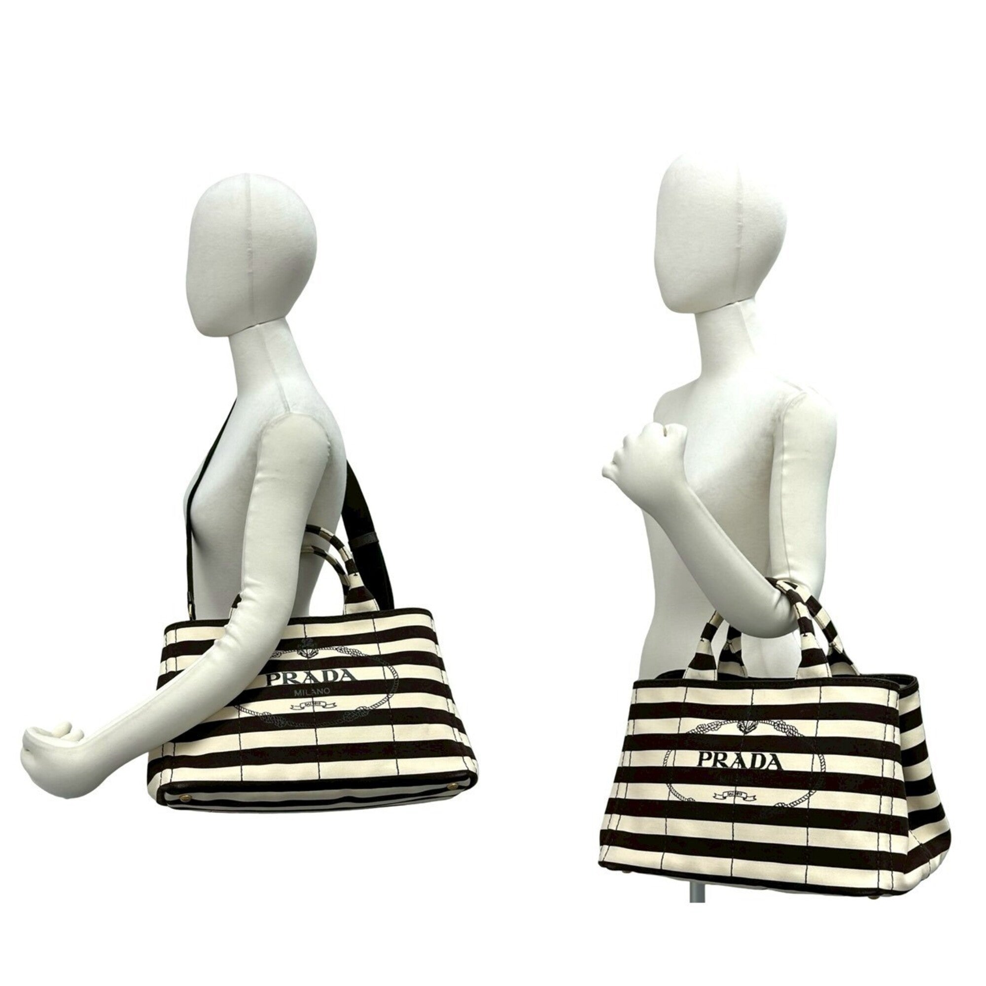 Prada Brown Ivory Canvas Handbag Shoulder Bag Tote Bag (Pre-Owned)