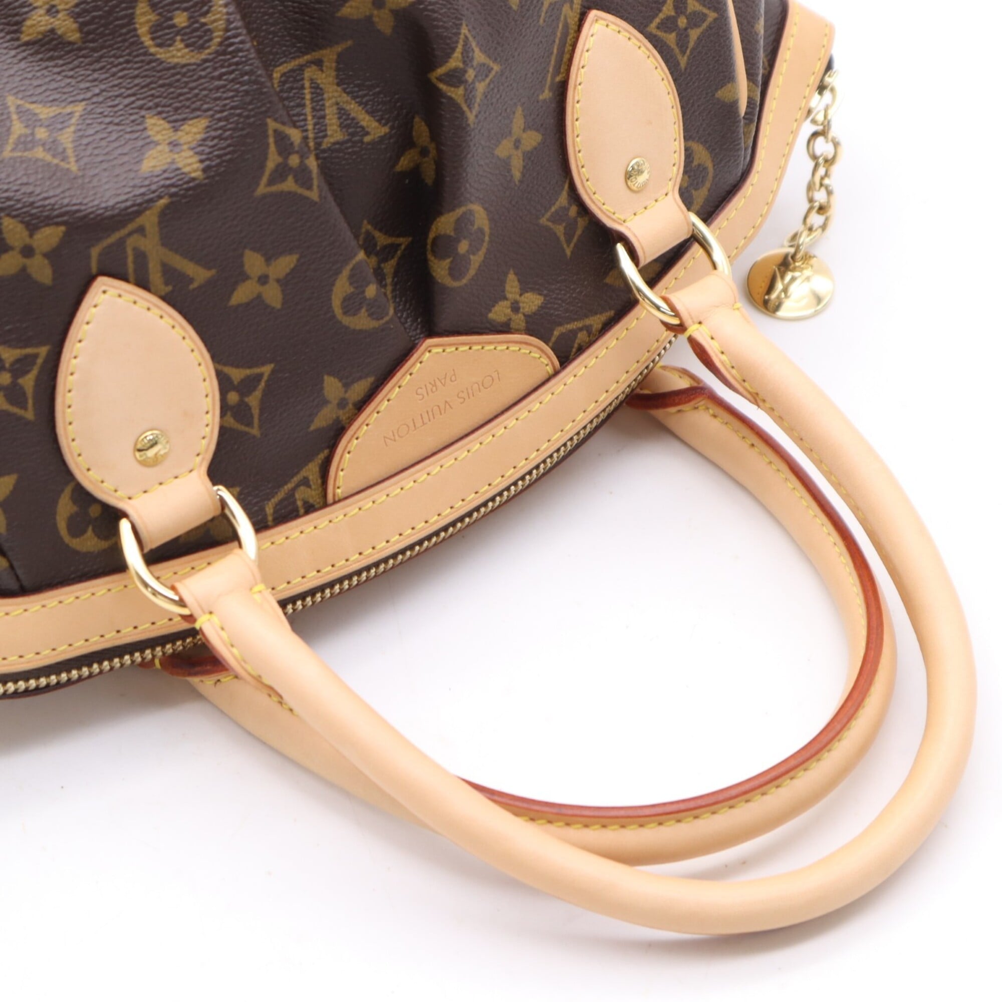 Louis Vuitton Beige Brown Coated Canvas Leather Handbag (Pre-Owned)