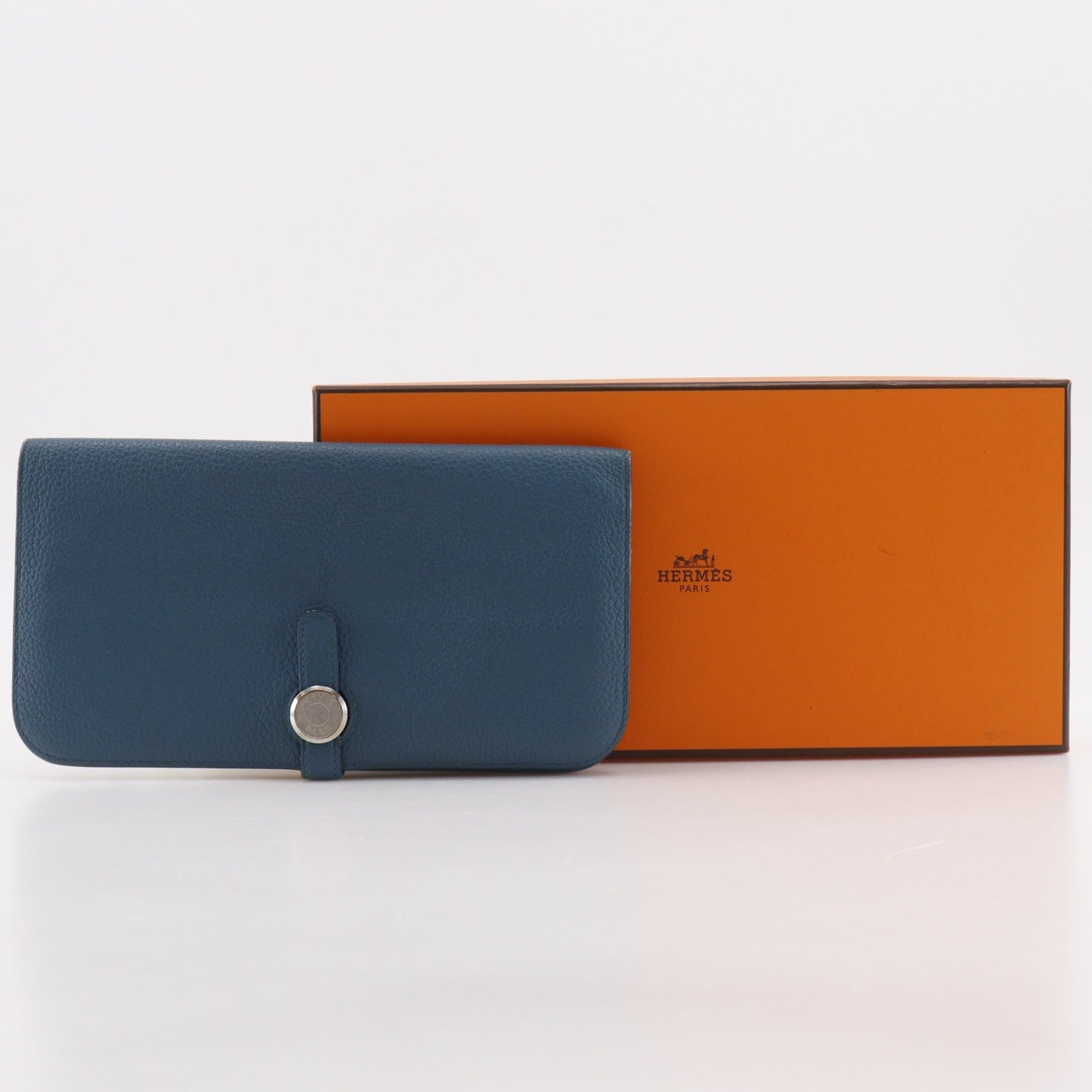 Hermes Dogon Blue Taurillon Clemence Leather Long Wallet (Bi-Fold) (Pre-Owned)