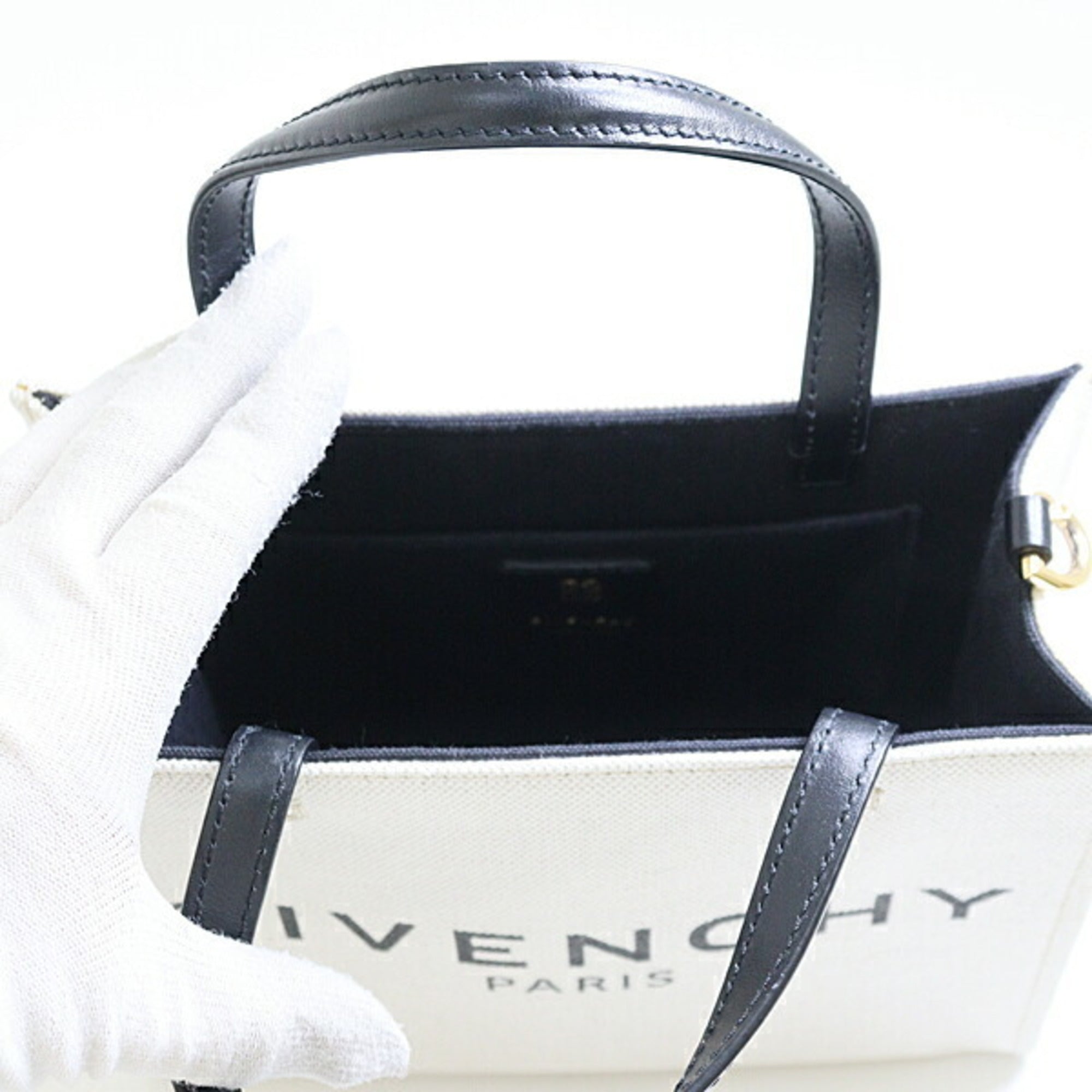 Givenchy Beige Black Linen Cotton Canvas Leather Tote Bag (Pre-Owned)