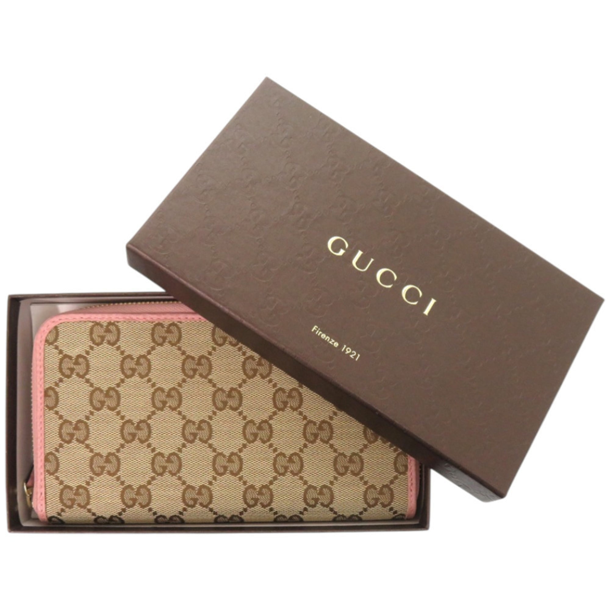 Gucci Beige Dusty Pink Gg Supreme Canvas Long Wallet (Bi-Fold) (Pre-Owned)