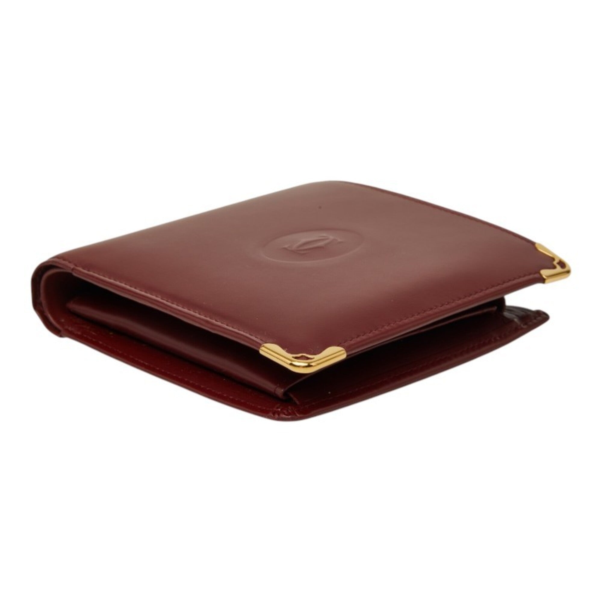Cartier Must Bordeaux Wine Red Leather Wallet (Bi-Fold) (Pre-Owned)