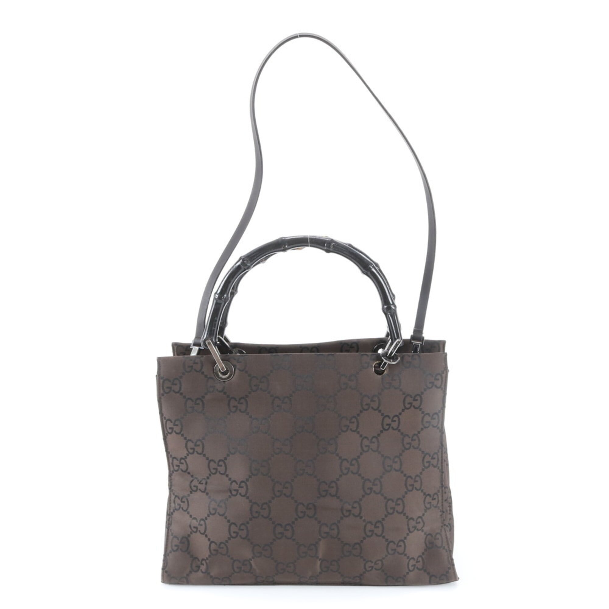 Gucci Bamboo Black Dark Brown Leather Nylon Handbag Shoulder Bag (Pre-Owned)