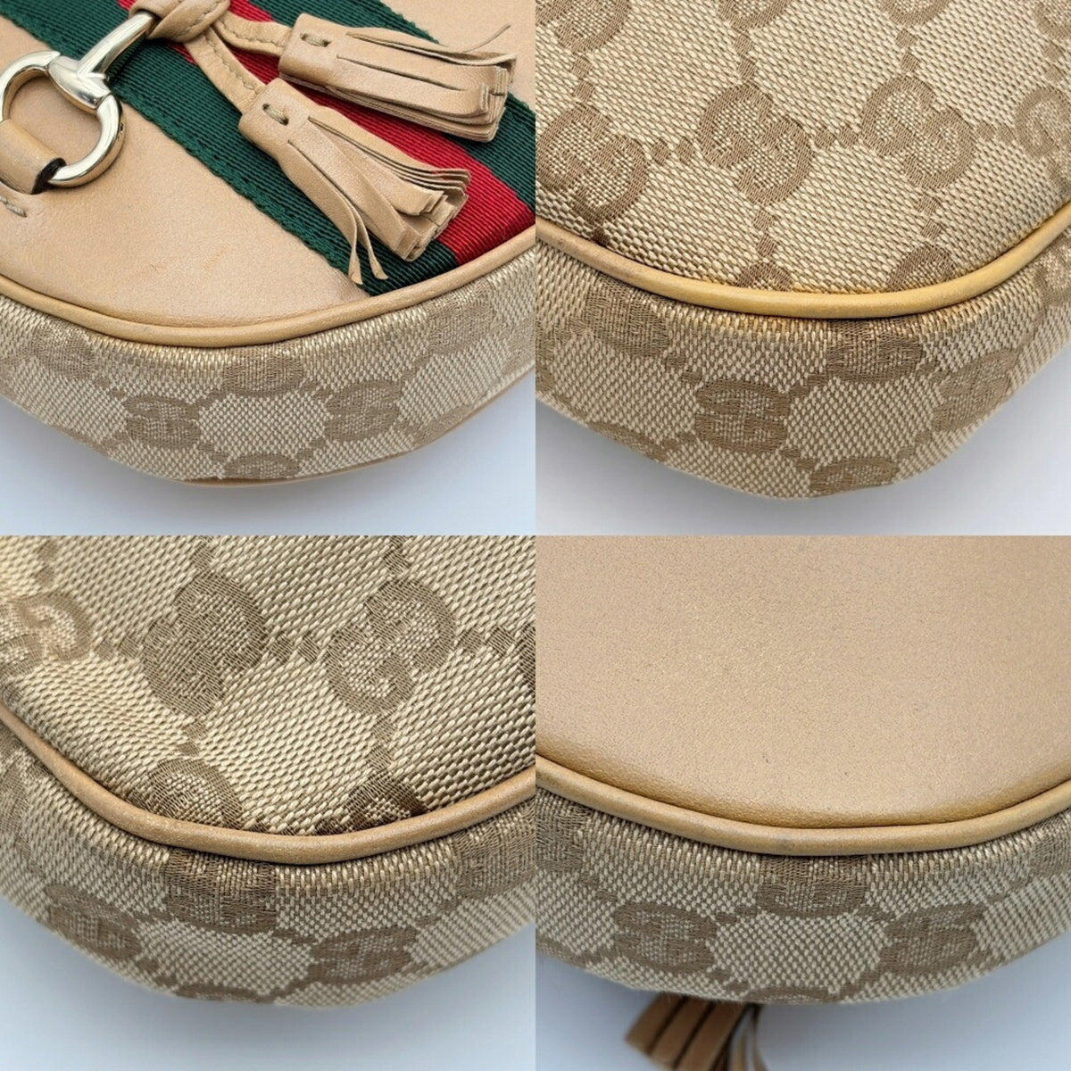 Gucci Beige Brown Canvas Leather Shoulder Bag (Pre-Owned)