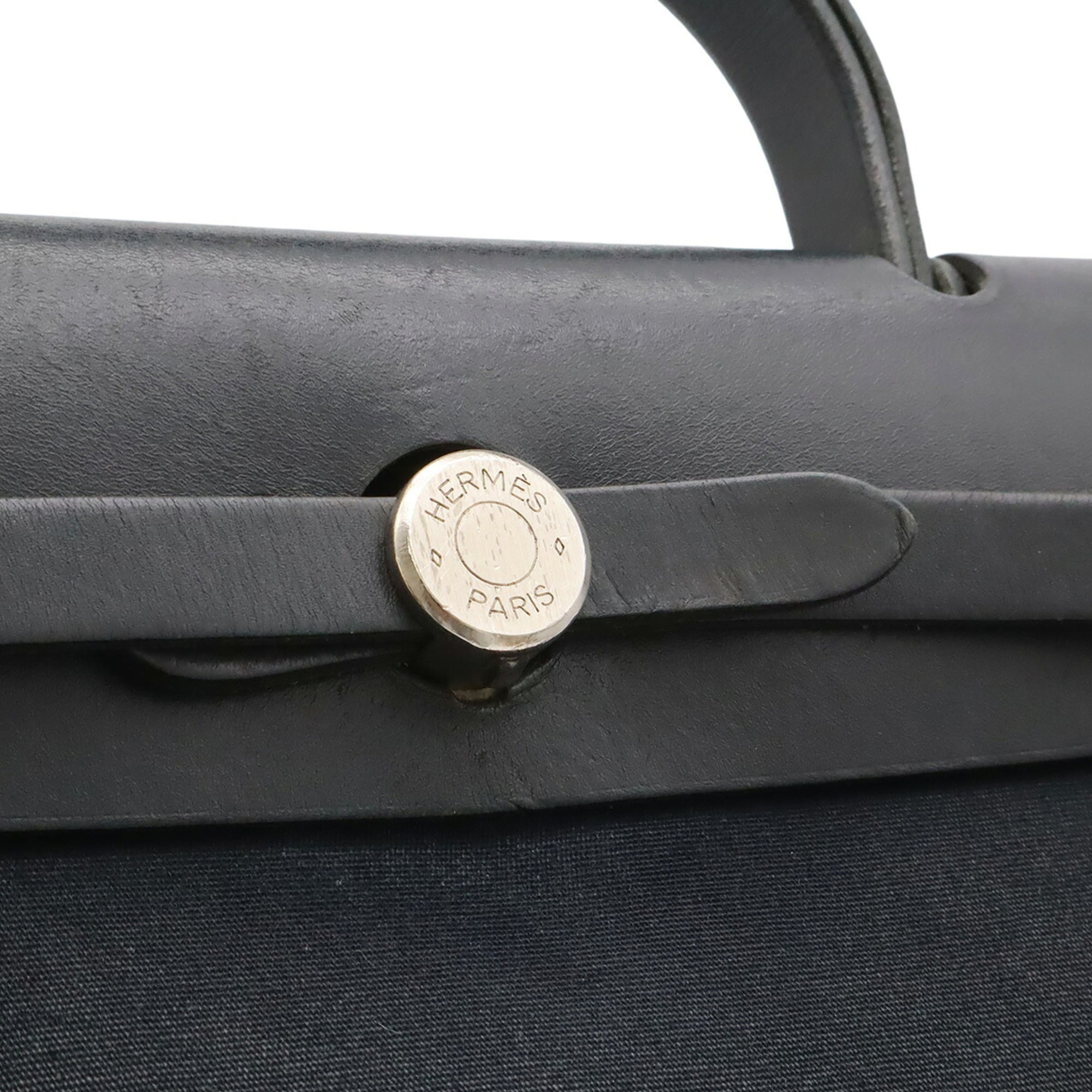 Hermes Black Natural Toile Officier Toile H Leather Handbag Shoulder Bag (Pre-Owned)
