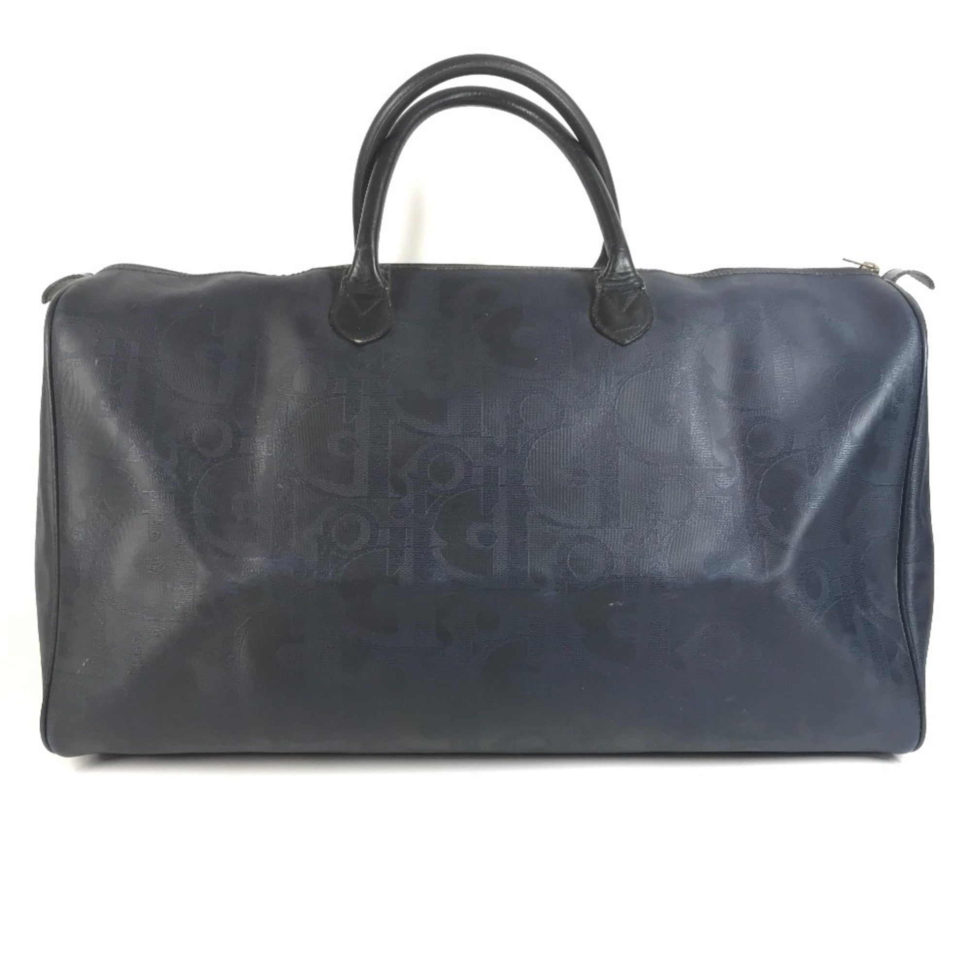 Christian Dior Navy Pvc Leather Boston Bag Handbag (Pre-Owned)