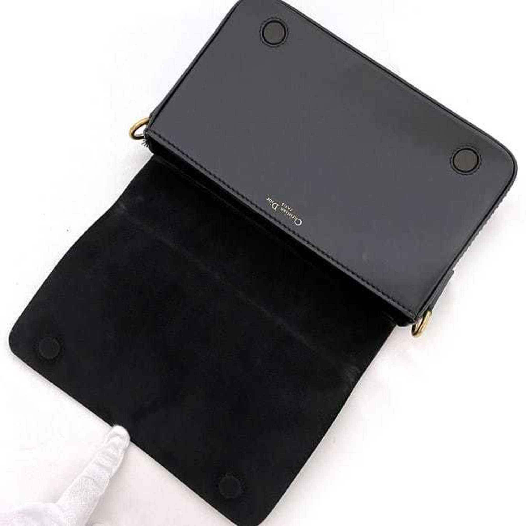Christian Dior Black Leather Clutch Bag Handbag (Pre-Owned)