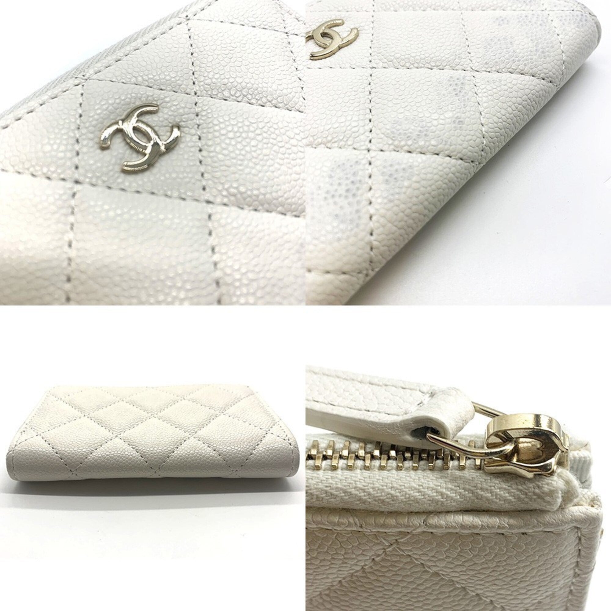 Chanel Matelasse White Grained Calfskin Coin Purse/Coin Case (Pre-Owned)