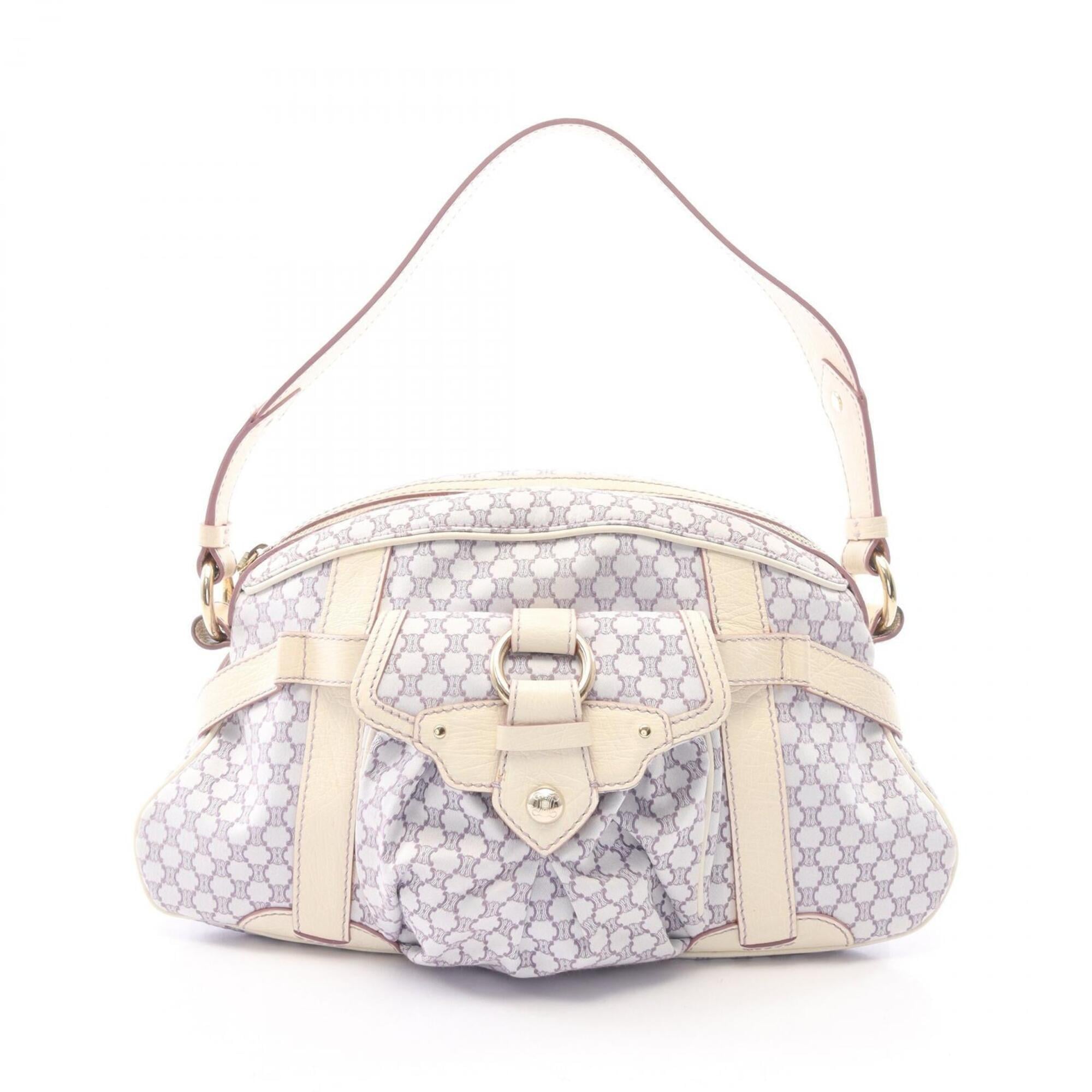 Celine Purple White Canvas Leather Handbag Shoulder Bag (Pre-Owned)