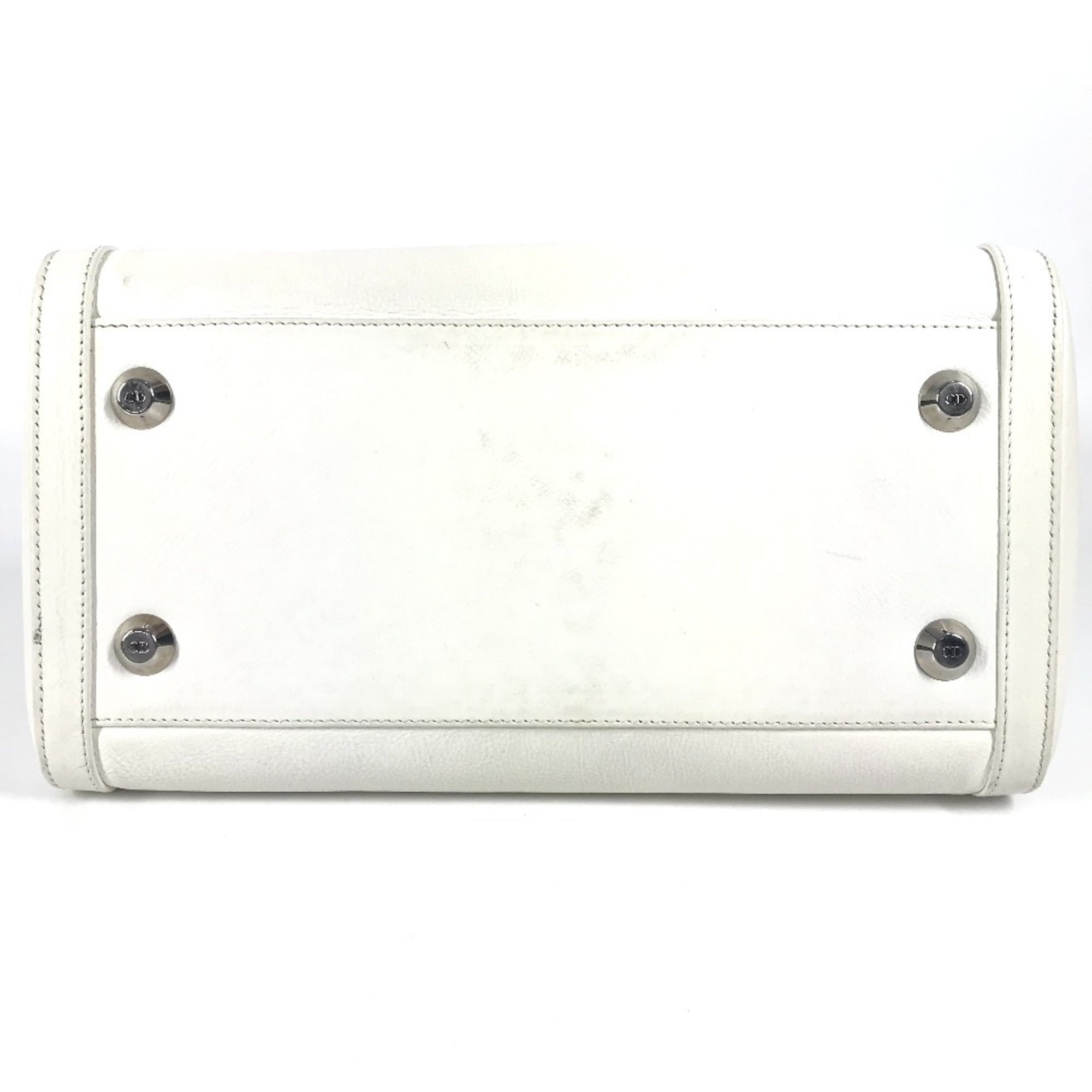 Christian Dior White Leather Boston Bag Handbag (Pre-Owned)