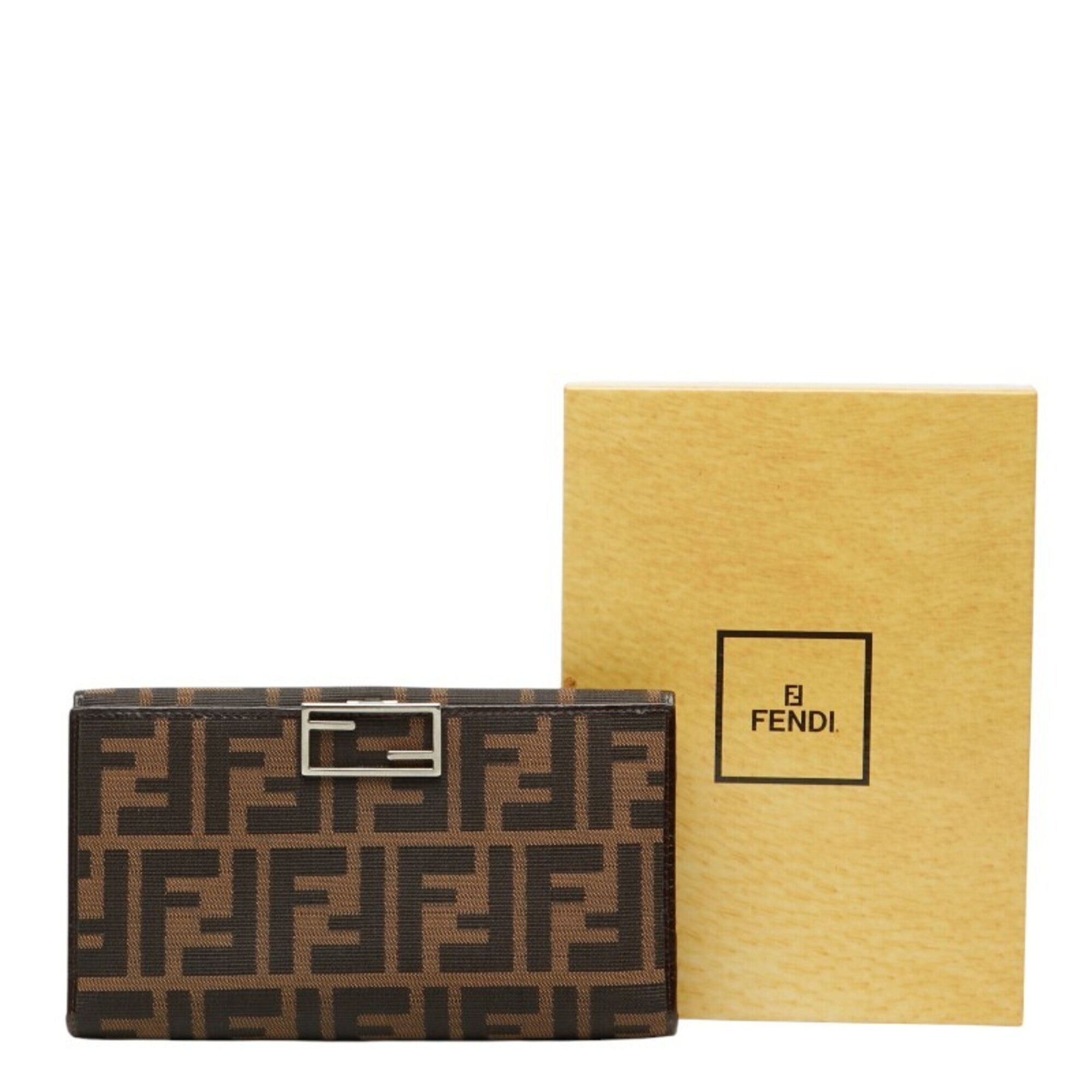 Fendi Black Brown Canvas Leather Long Wallet (Bi-Fold) (Pre-Owned)