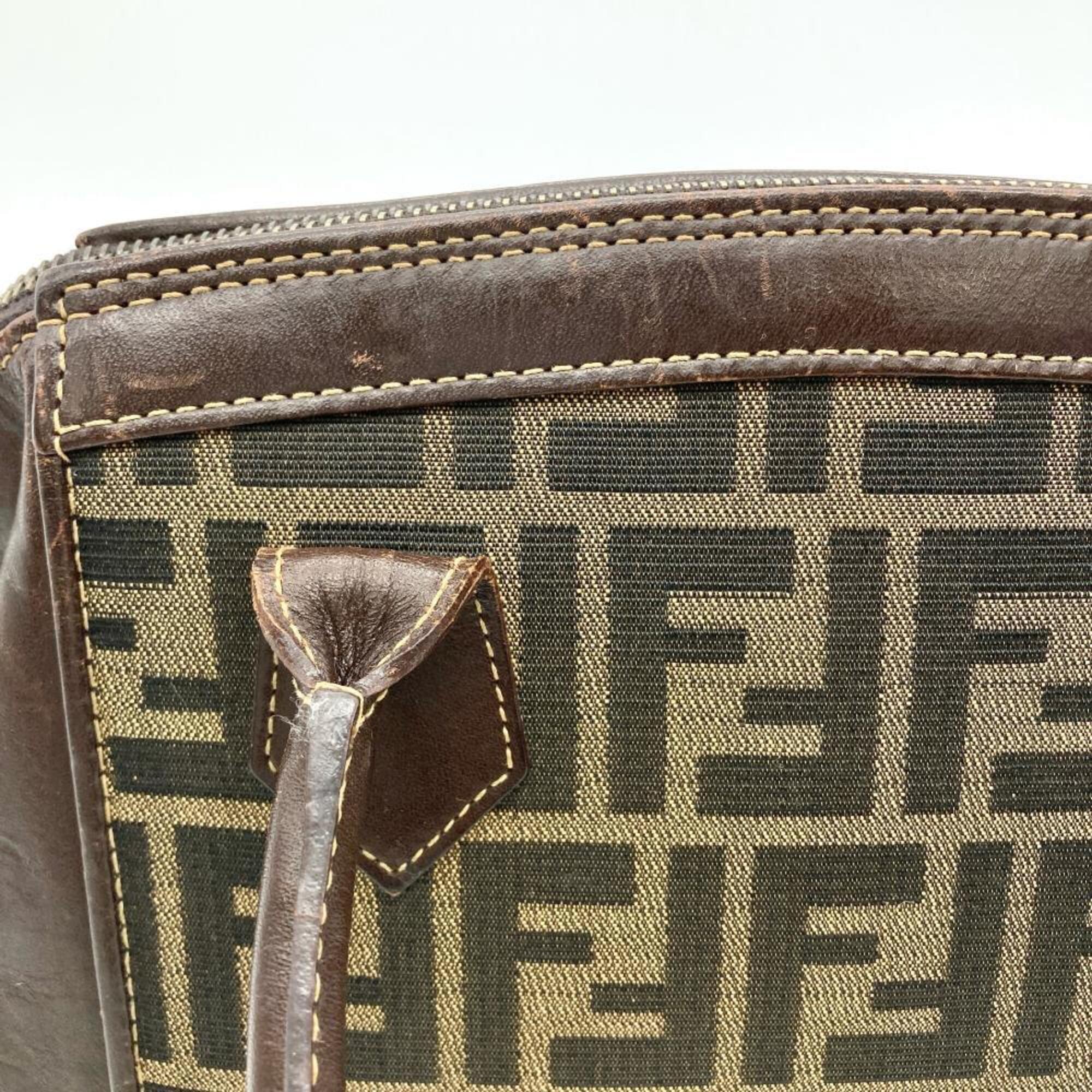 Fendi Zucca Brown Jacquard Leather Handbag Shoulder Bag (Pre-Owned)