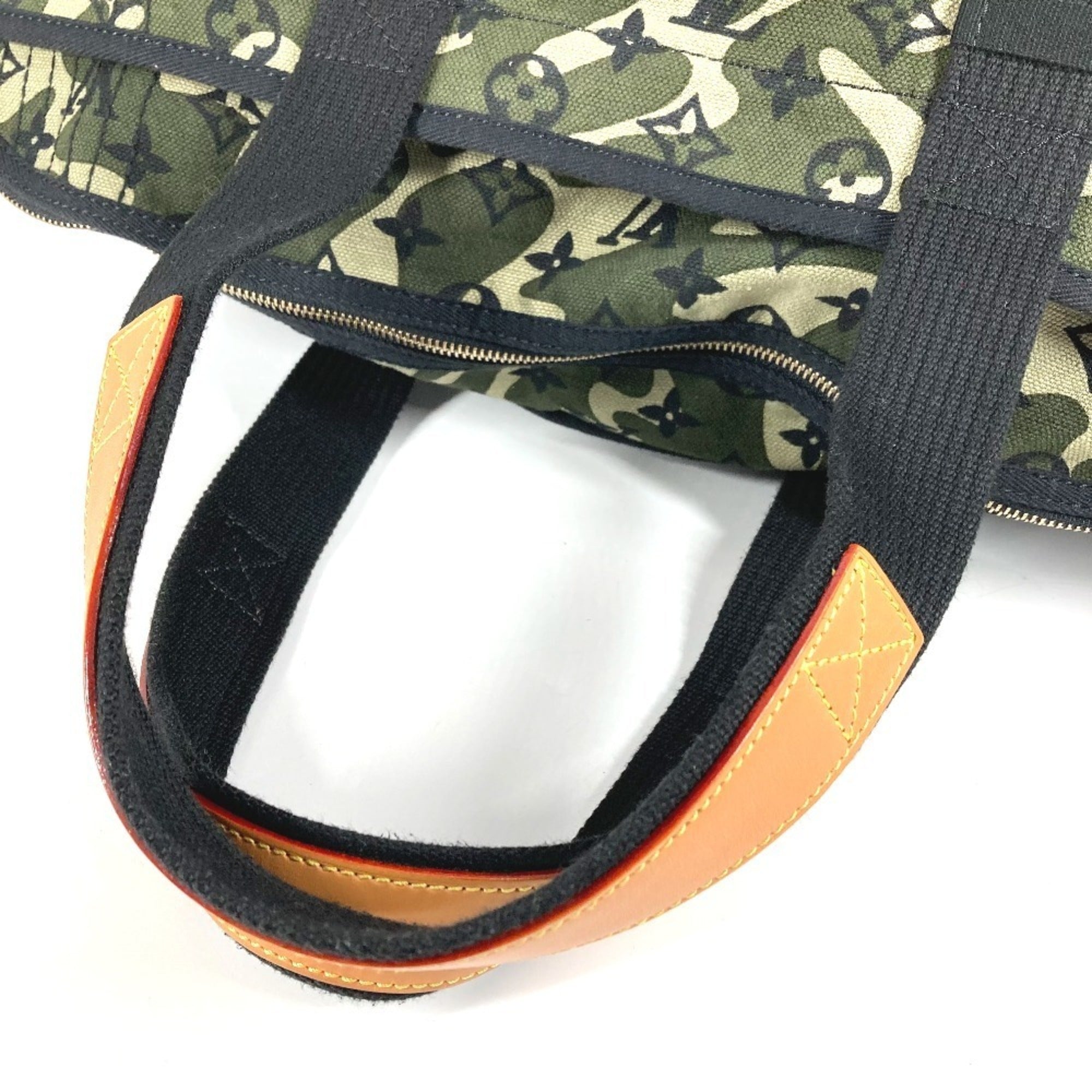 Louis Vuitton Black Green Leather Canvas Boston Bag Shoulder Bag Tote Bag (Pre-Owned)