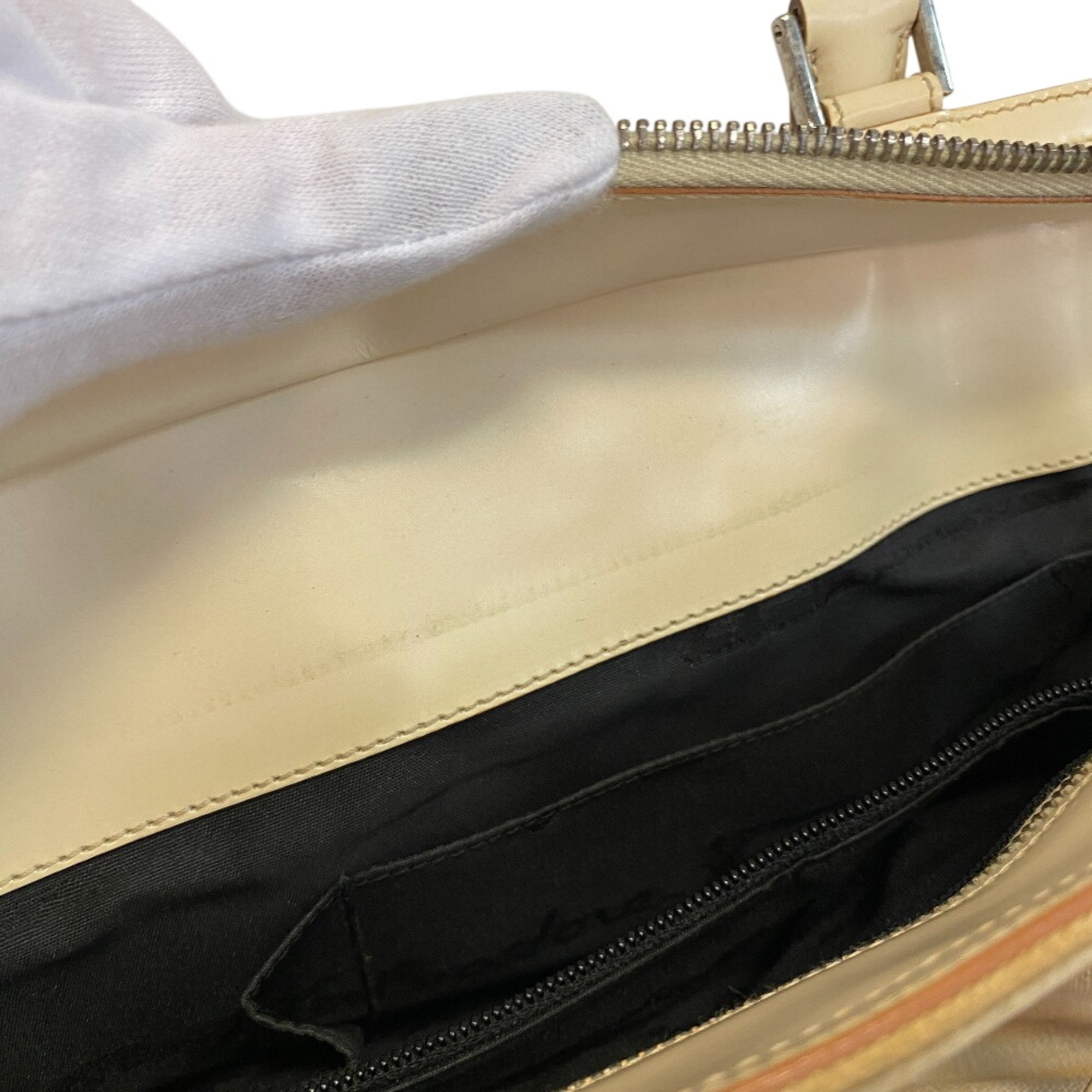 Salvatore Ferragamo Beige White Canvas Leather Handbag Shoulder Bag (Pre-Owned)