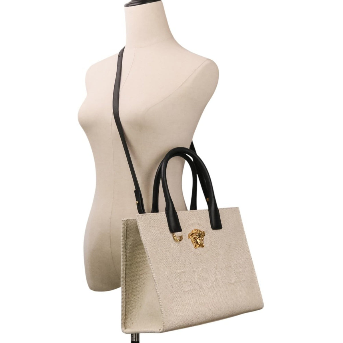 Versace Black Cotton Handbag Tote Bag (Pre-Owned)