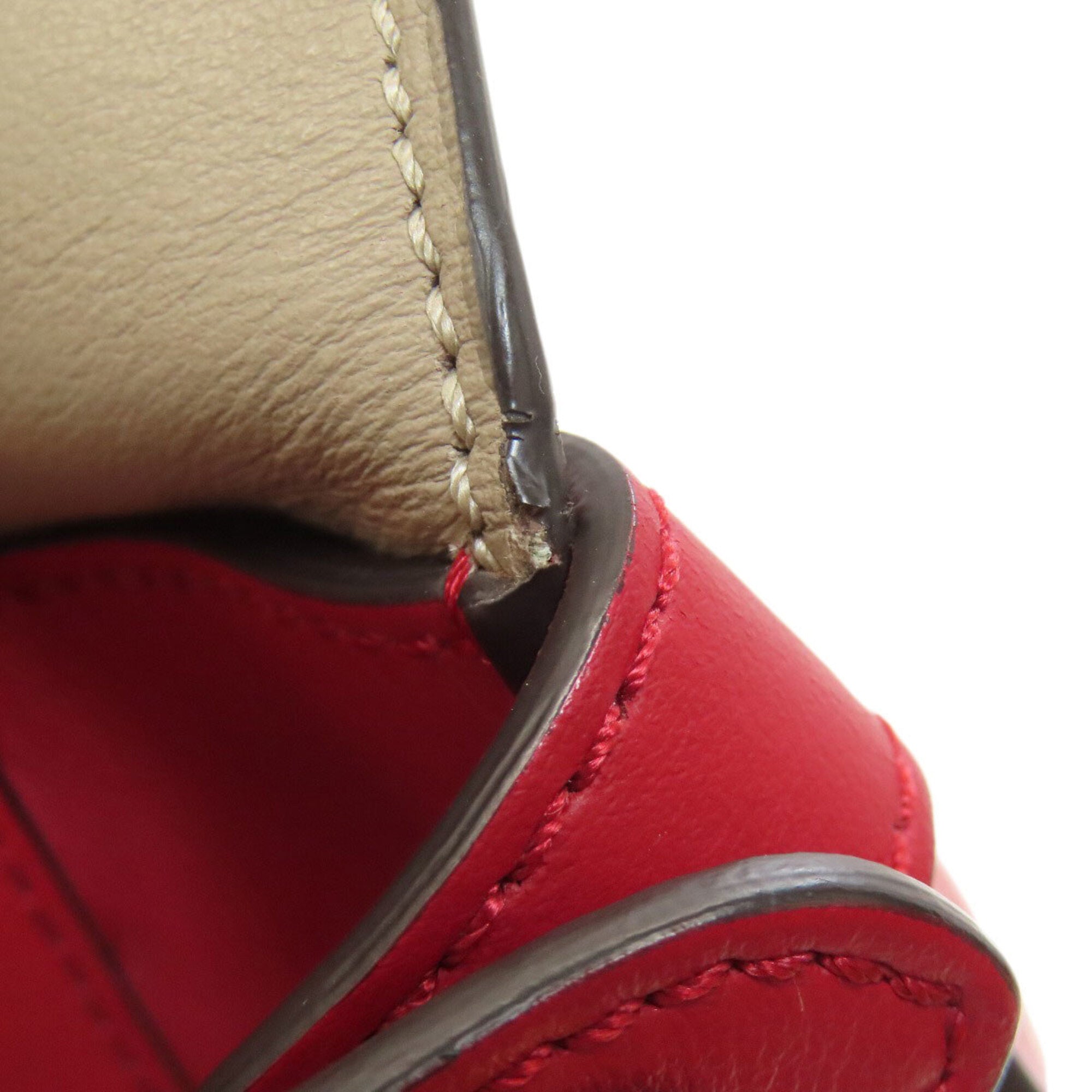 Fendi Beige Red Color Leather Handbag (Pre-Owned)