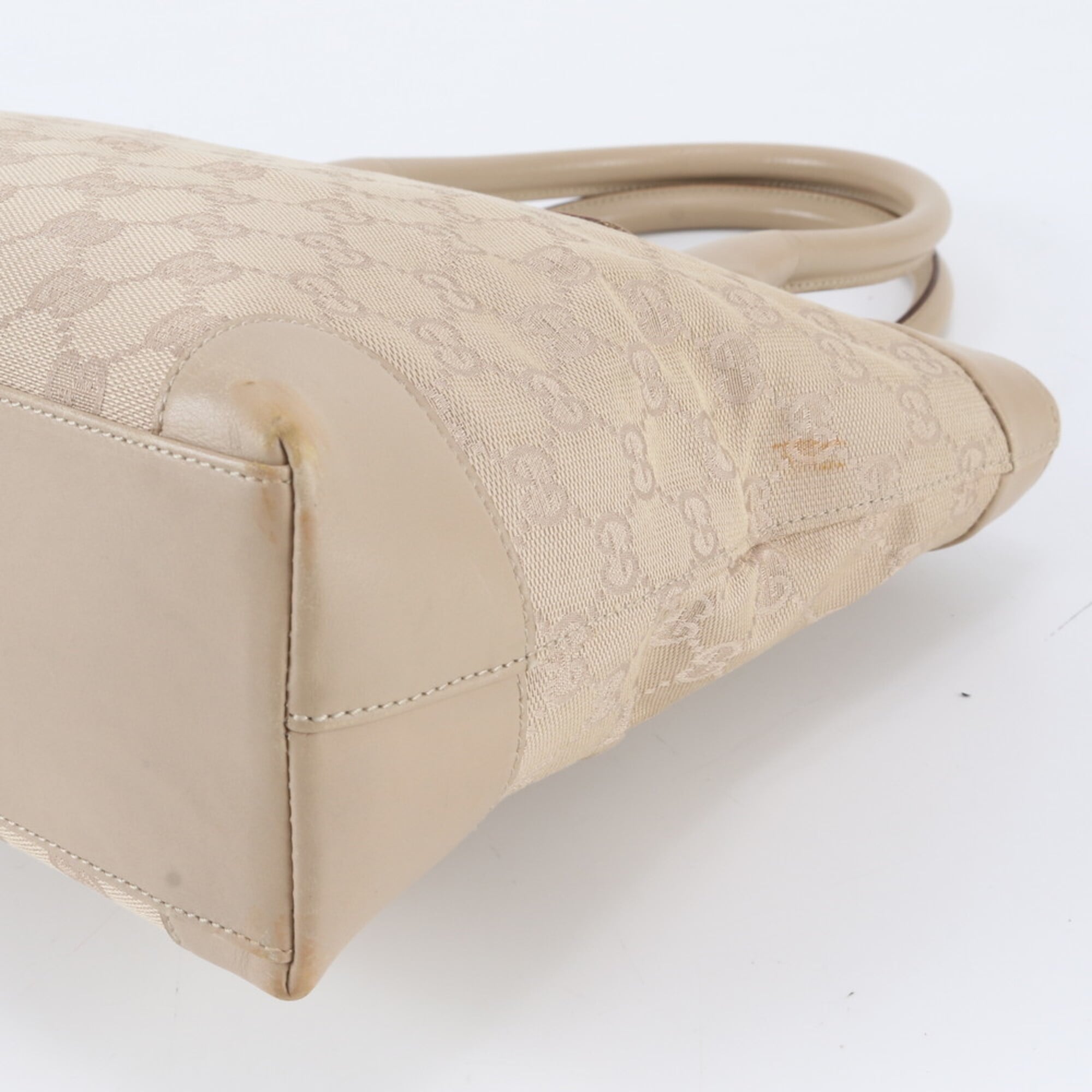Gucci Light Beige Leather Canvas Handbag Tote Bag (Pre-Owned)
