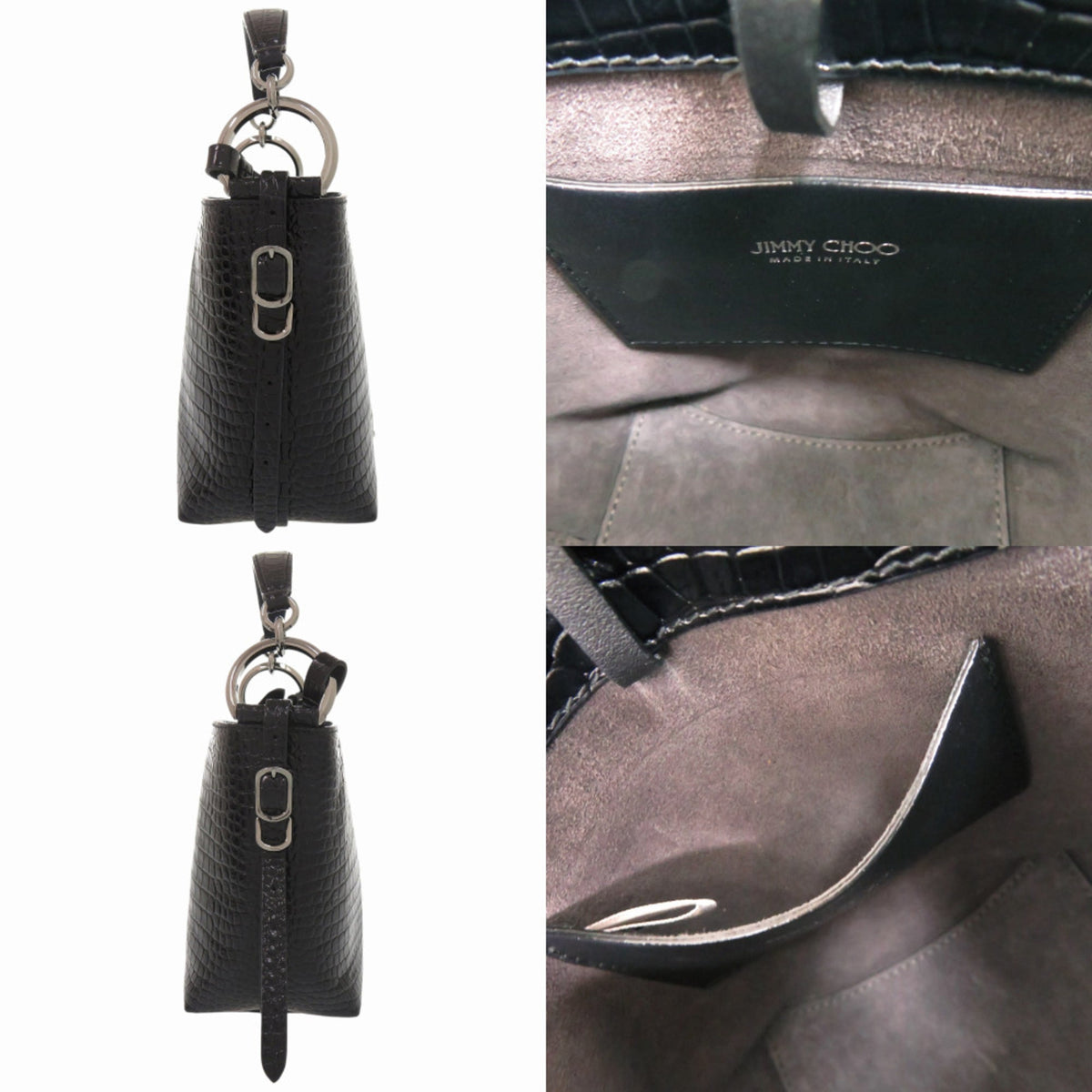 Jimmy Choo Black Leather Metal Handbag Shoulder Bag (Pre-Owned)