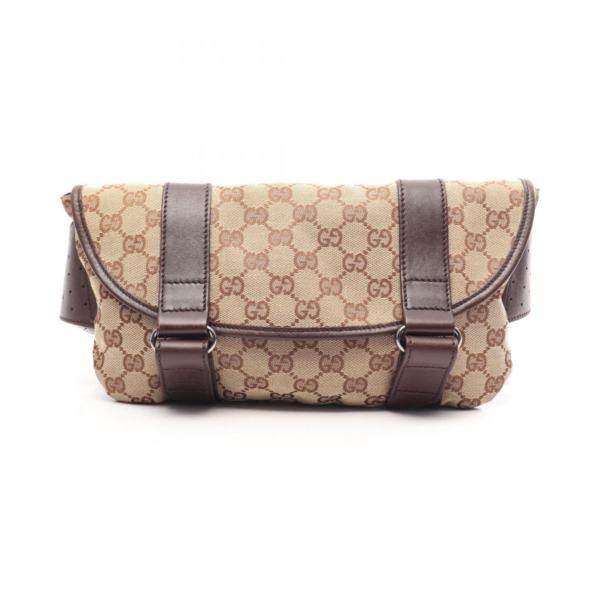 Gucci Beige Brown Gg Canvas Leather Fanny Pack Handbag (Pre-Owned)