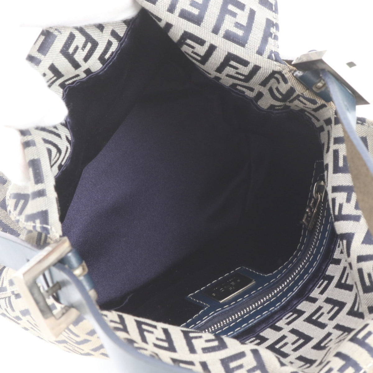 Fendi Gray Navy Leather Canvas Handbag (Pre-Owned)